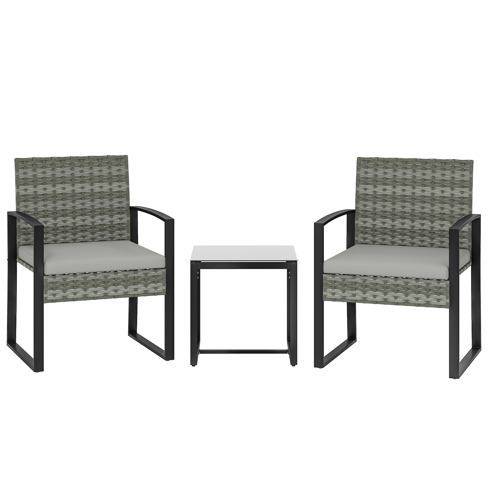 Outsunny Set bistrò in rattan, set da giardino 3 pezzi con 2 sedie da giardino, tavolino, cuscini rimovibili Hellgrau Aosom Italy