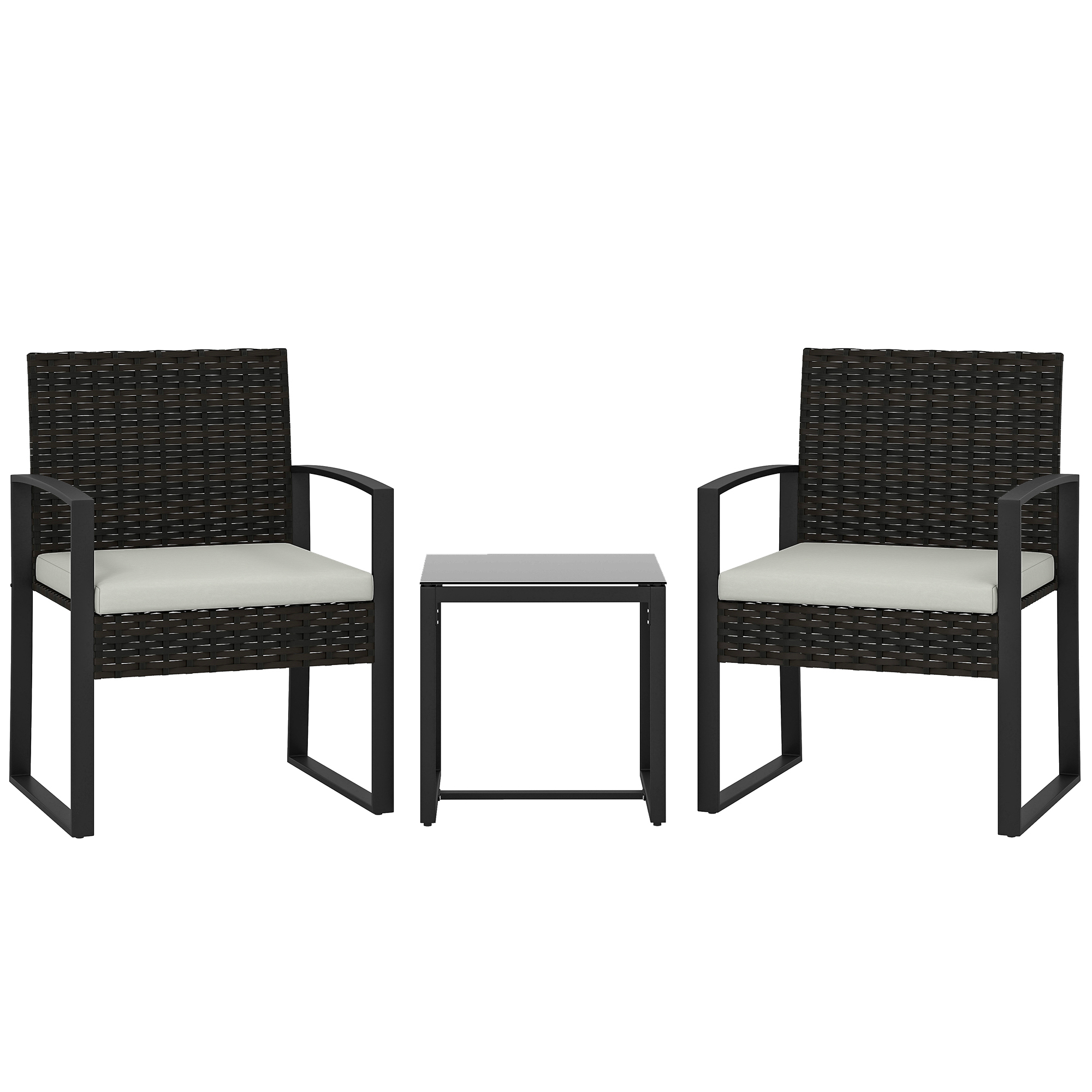 Outsunny Set bistrò in rattan, set da giardino 3 pezzi con 2 sedie da giardino, tavolino, cuscini sfoderabili, bianco crema Aosom Italy
