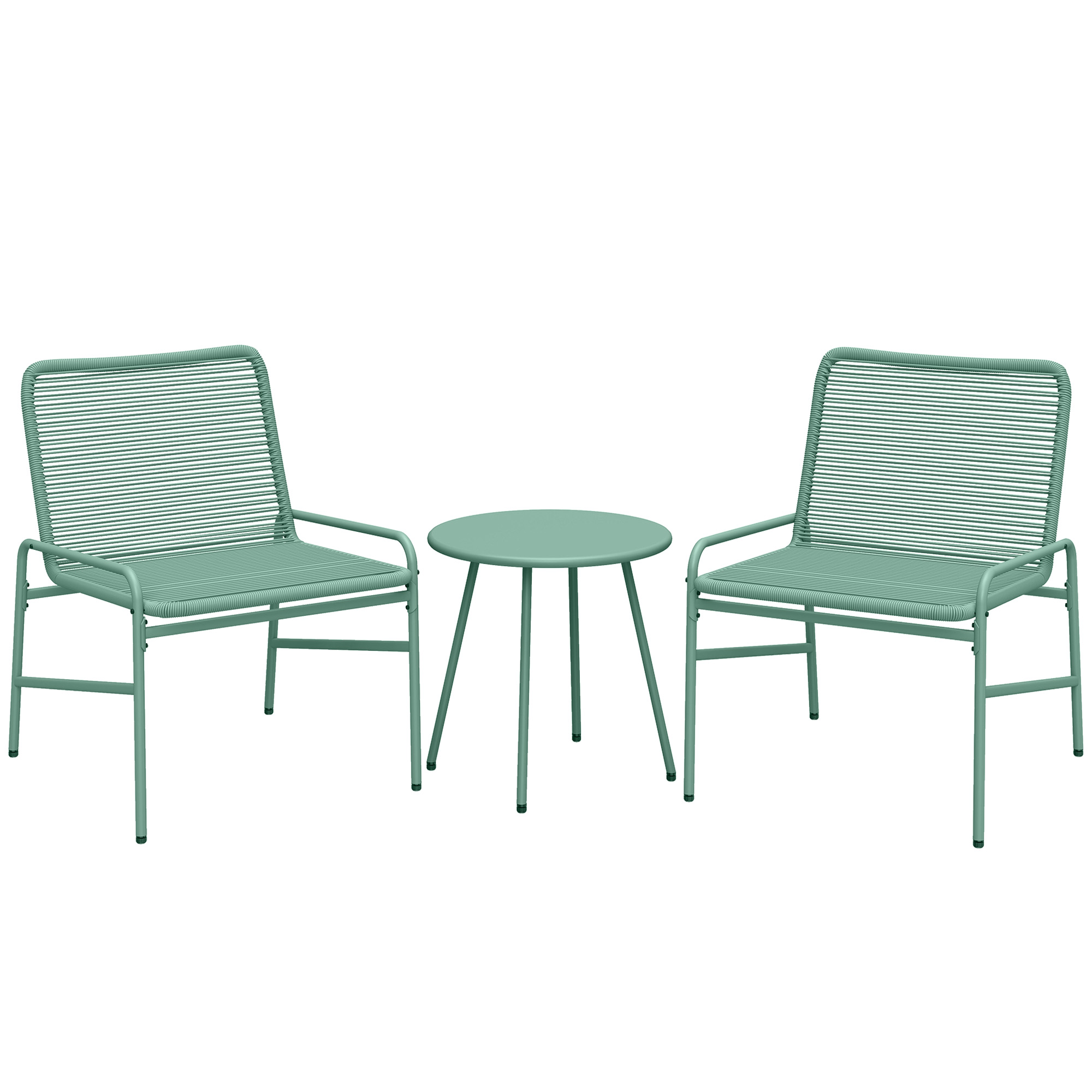 Outsunny Set Bistrò Rattan 3 Pezzi: 2 Sedie, Tavolo Rotondo Giardino, Verde. Aosom Italy