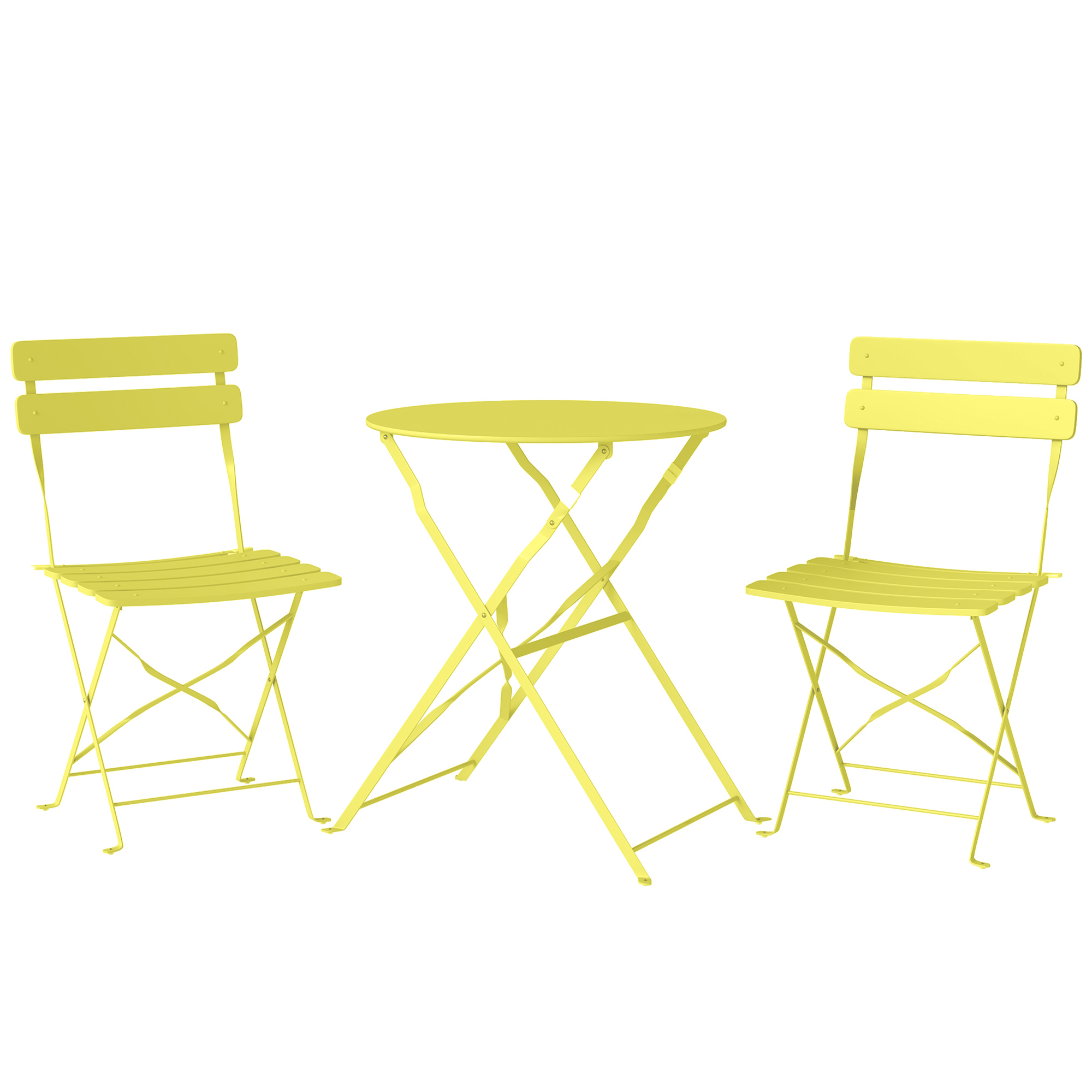 Outsunny Set Bistrò, Tavolo e Sedie Pieghevoli per 2, Giardino, Giallo. Aosom Italy