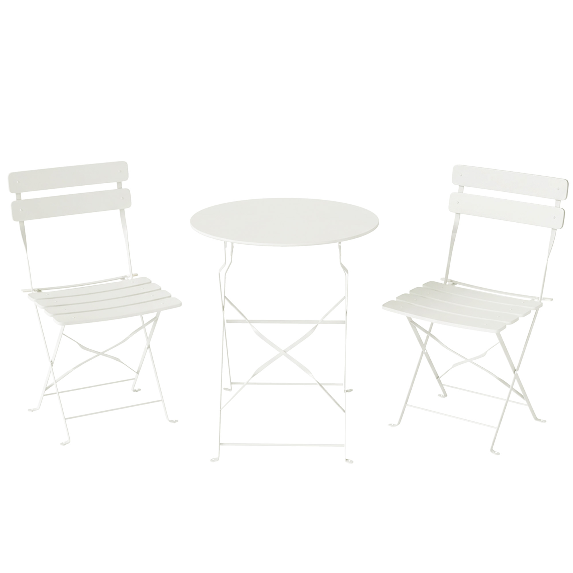 Outsunny Set bistrot da giardino 3 pezzi pieghevole - tavolo bistrot con 2 sedie a doghe, gambe a X doppie, bianco crema Aosom Italy