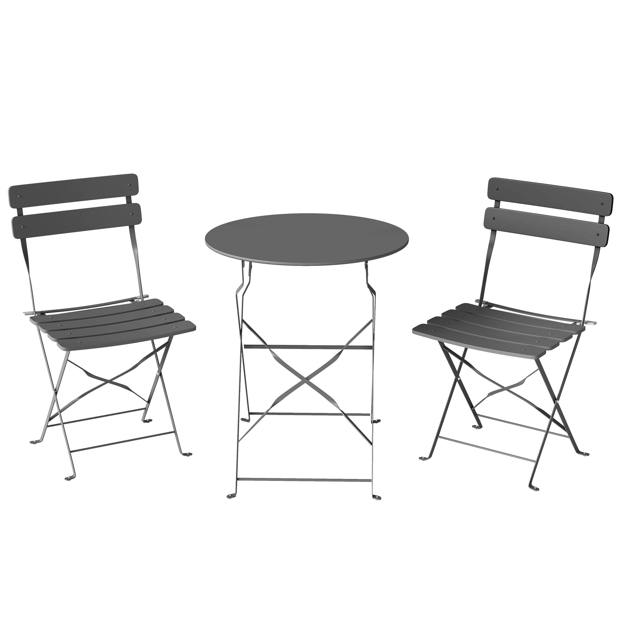 Outsunny Set Bistrot da Giardino 3 Pezzi Tavolo e 2 Sedie Pieghevoli a Doghe Doppia Protezione Antiruggine Nero Aosom Italy