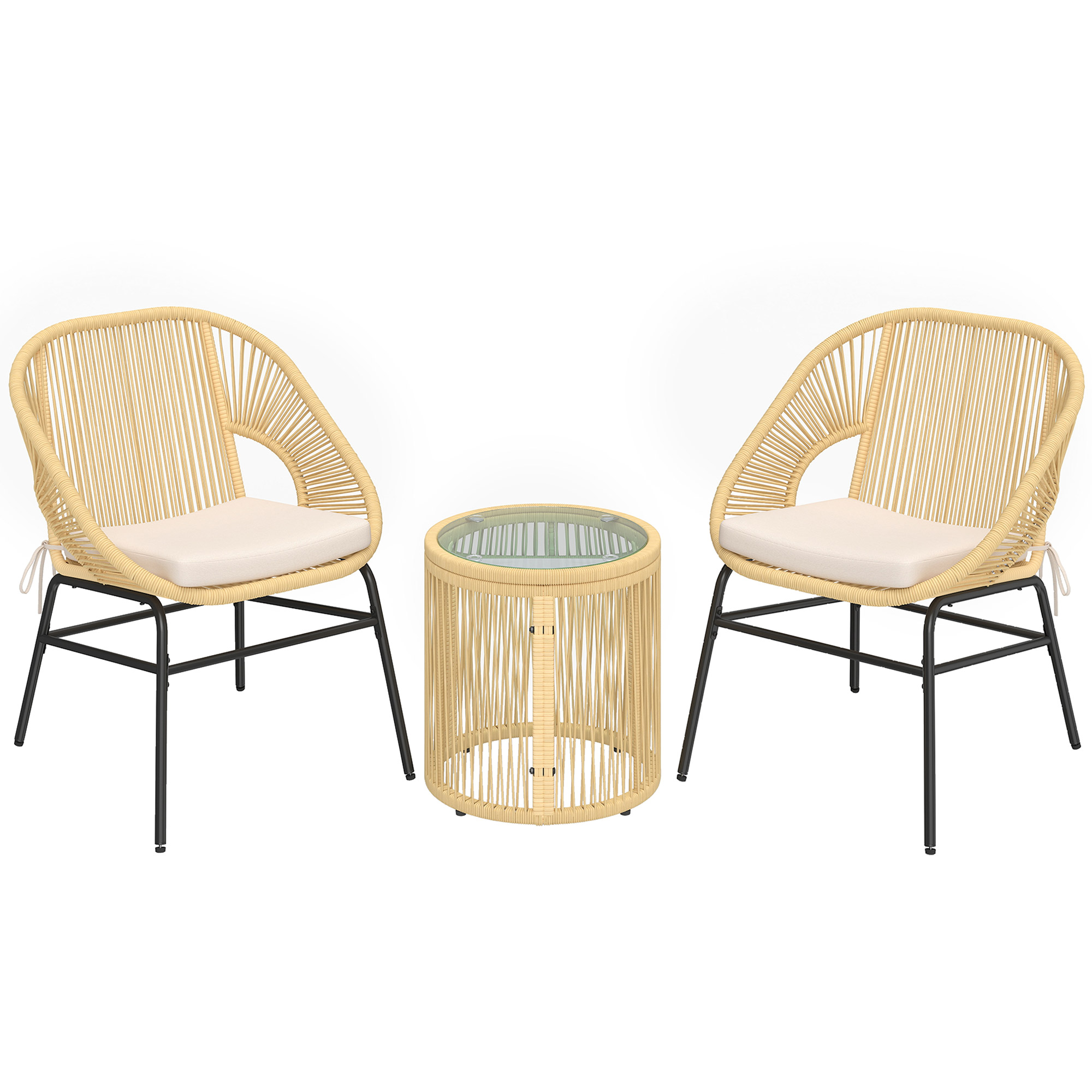Outsunny Set bistrot rattan 3 pezzi con tavolo in vetro e 2 sedie con cuscini Aosom Italy Outsunny Set bistrot rattan 3 pezzi con tavolo in vetro e 2 sedie con cuscini Aosom Italy