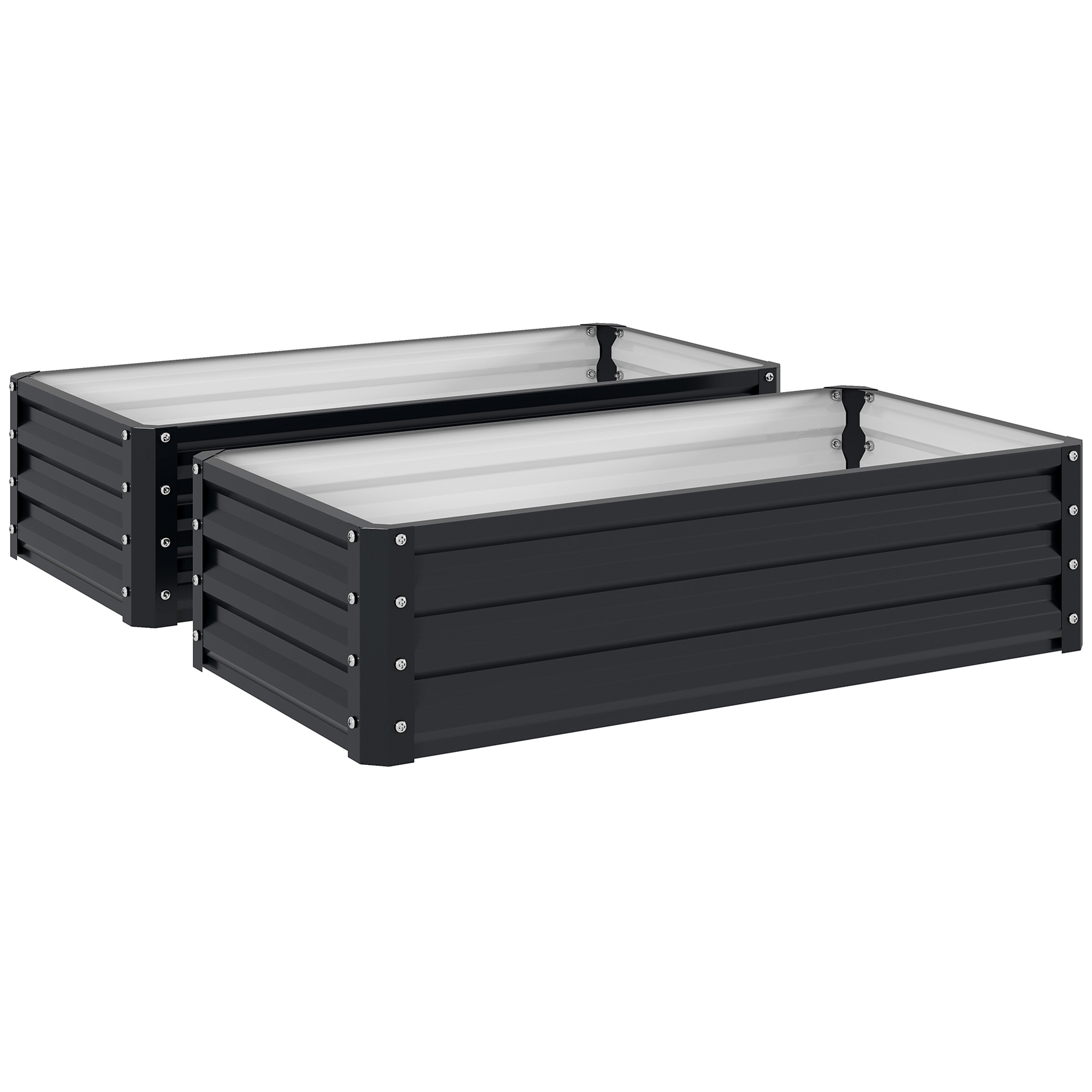 Outsunny Set da 2 aiuole rialzate da giardino lamiera ondulata 120 x 60 x 30,5 cm grigio Aosom Italy