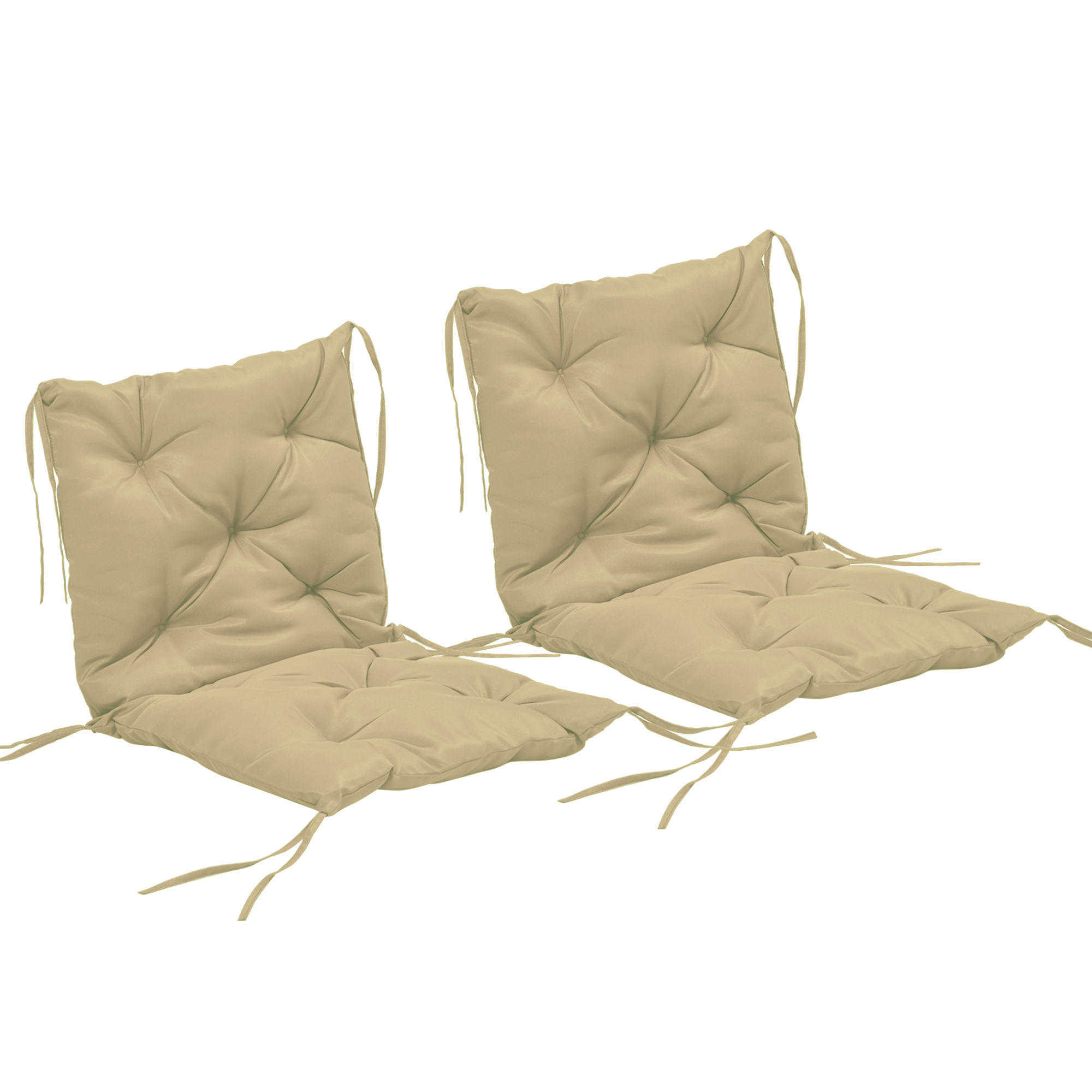 Outsunny Set da 2 cuscini, 98 x 50 cm cuscini per sedia con laccetti, rivestimento in tessuto, 8 cm spessi Khaki Aosom Italy