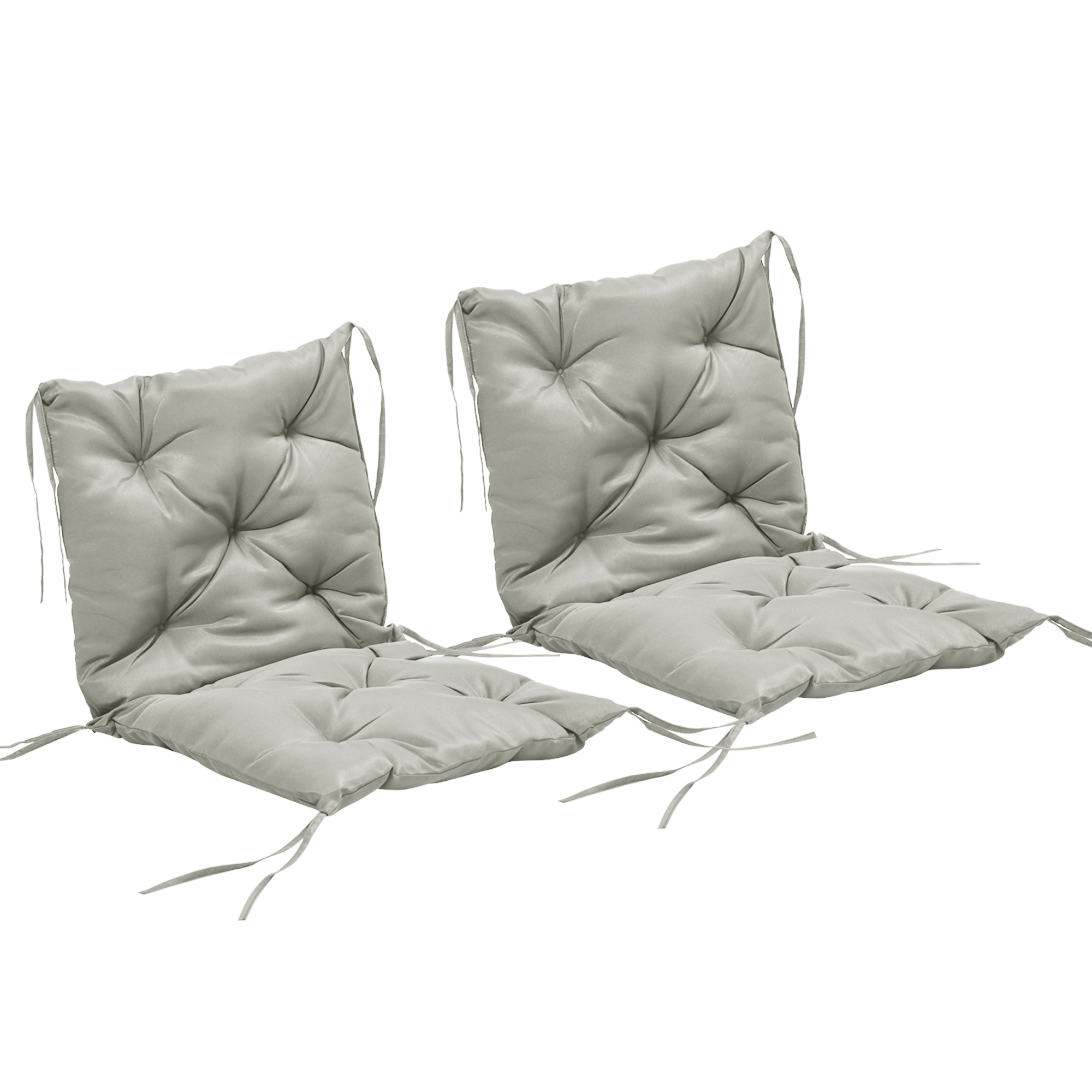 Outsunny Set da 2 cuscini per sedia, 98 x 50 cm, cuscini con lacci, rivestimento in tessuto, spessore 8 cm, Grigio chiaro Aosom Italy