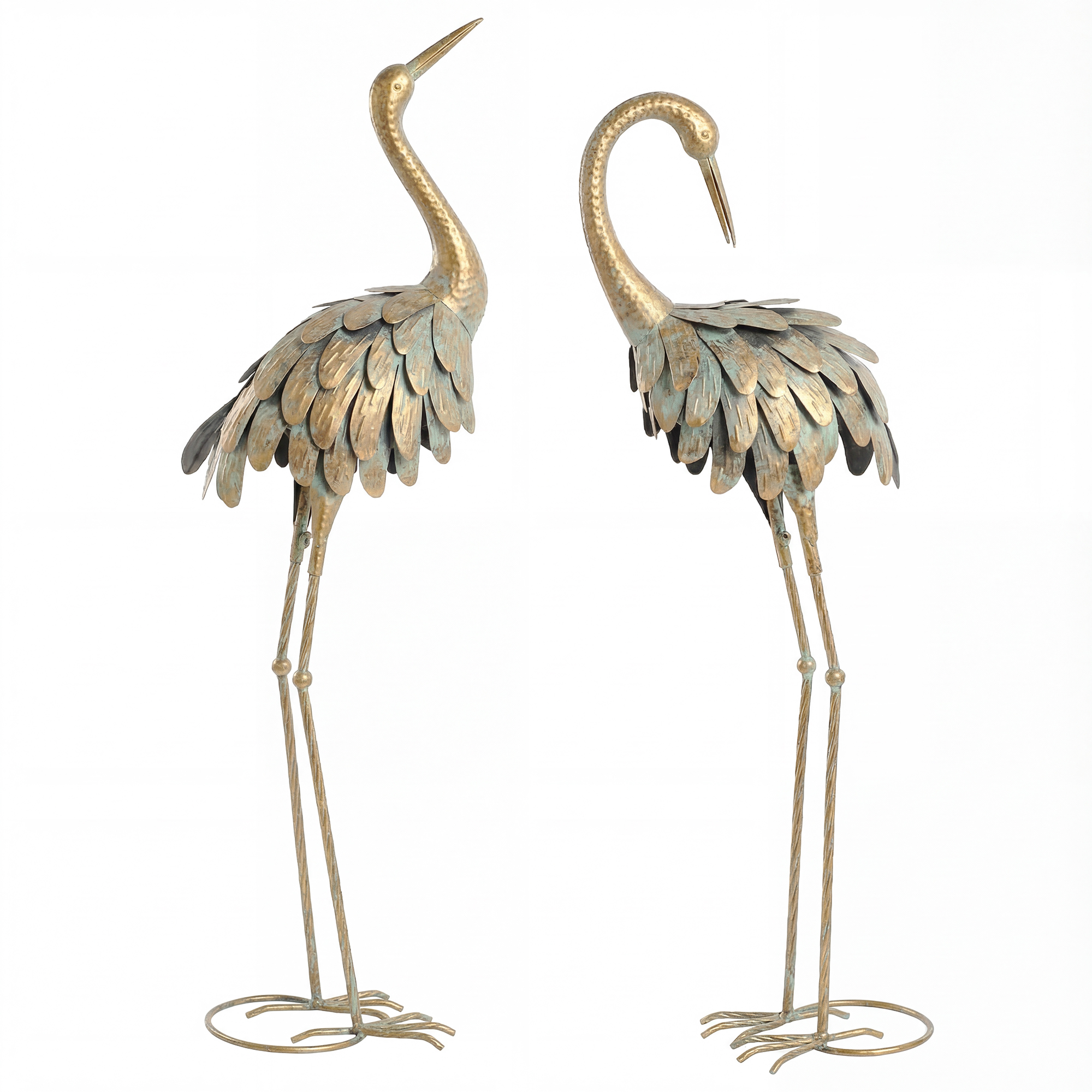 Outsunny Set da 2 Statue da Giardino, Scultura di Airone in Metallo, Statue di uccelli 91/95cm, per Cortile, Stagno, Terrazza, oro/blu Aosom Italy