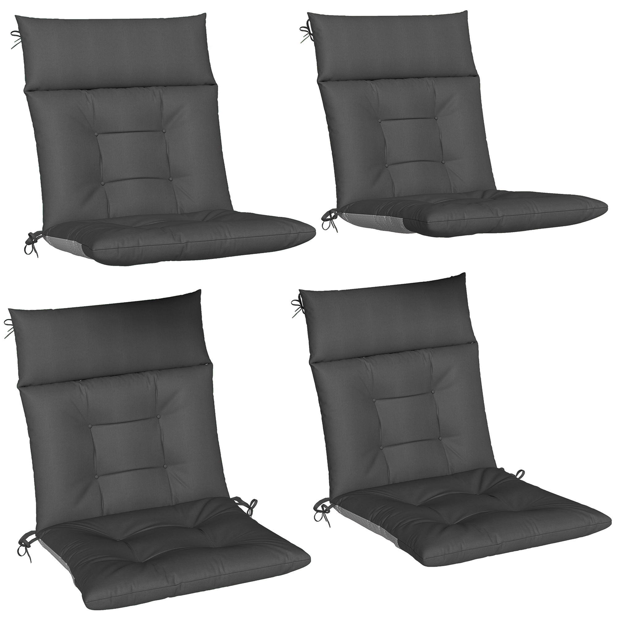 Outsunny Set da 4 cuscini idrorepellenti antiscivolo con laccetti, Indoor Outdoor 111,5 x 53 x 8 cm Grigio scuro Aosom Italy