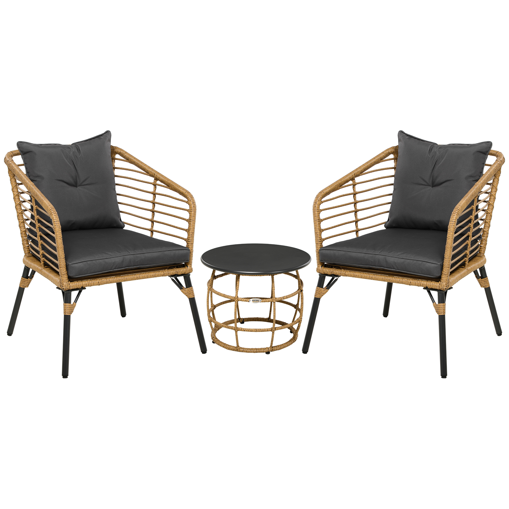 Outsunny Set da bistrò 3 pezzi, resistente alle intemperie, 1 tavolino, 2 sedie, 62 cm x 65 cm x 78 cm, Sabbia+Grigio scuro