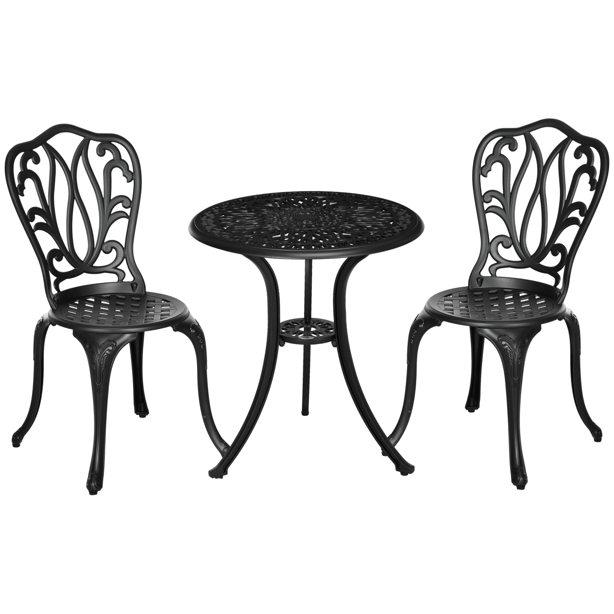 Outsunny Set da Bistrò da 3 Pezzi con 2 Sedie, Tavolino in Vetro con Foro per Ombrellone, per Balcone, Nero Aosom Italy Outsunny Set da Bistrò da 3 Pezzi con 2 Sedie, Tavolino in Vetro con Foro per Ombrellone, per Balcone, Nero Aosom Italy