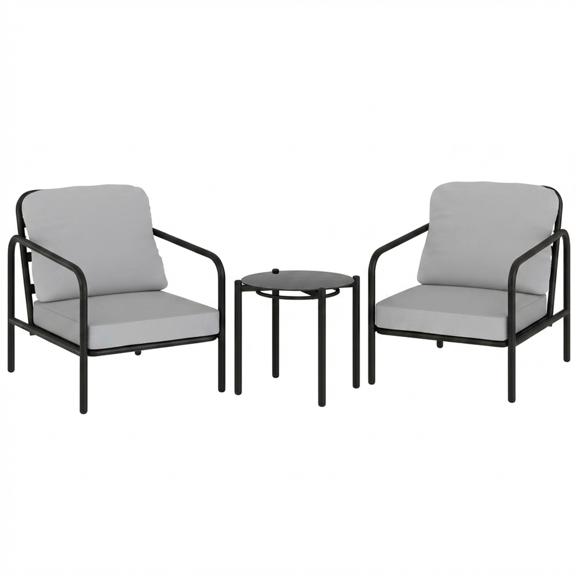 Outsunny Set da Bistrò da 3 Pezzi in Acciaio con 2 Sedie con Cuscini Spessi, Tavolino con Piano in Vetro Temperato Nero Aosom Italy Outsunny Set da Bistrò da 3 Pezzi in Acciaio con 2 Sedie con Cuscini Spessi, Tavolino con Piano in Vetro Temperato Nero Aosom Italy