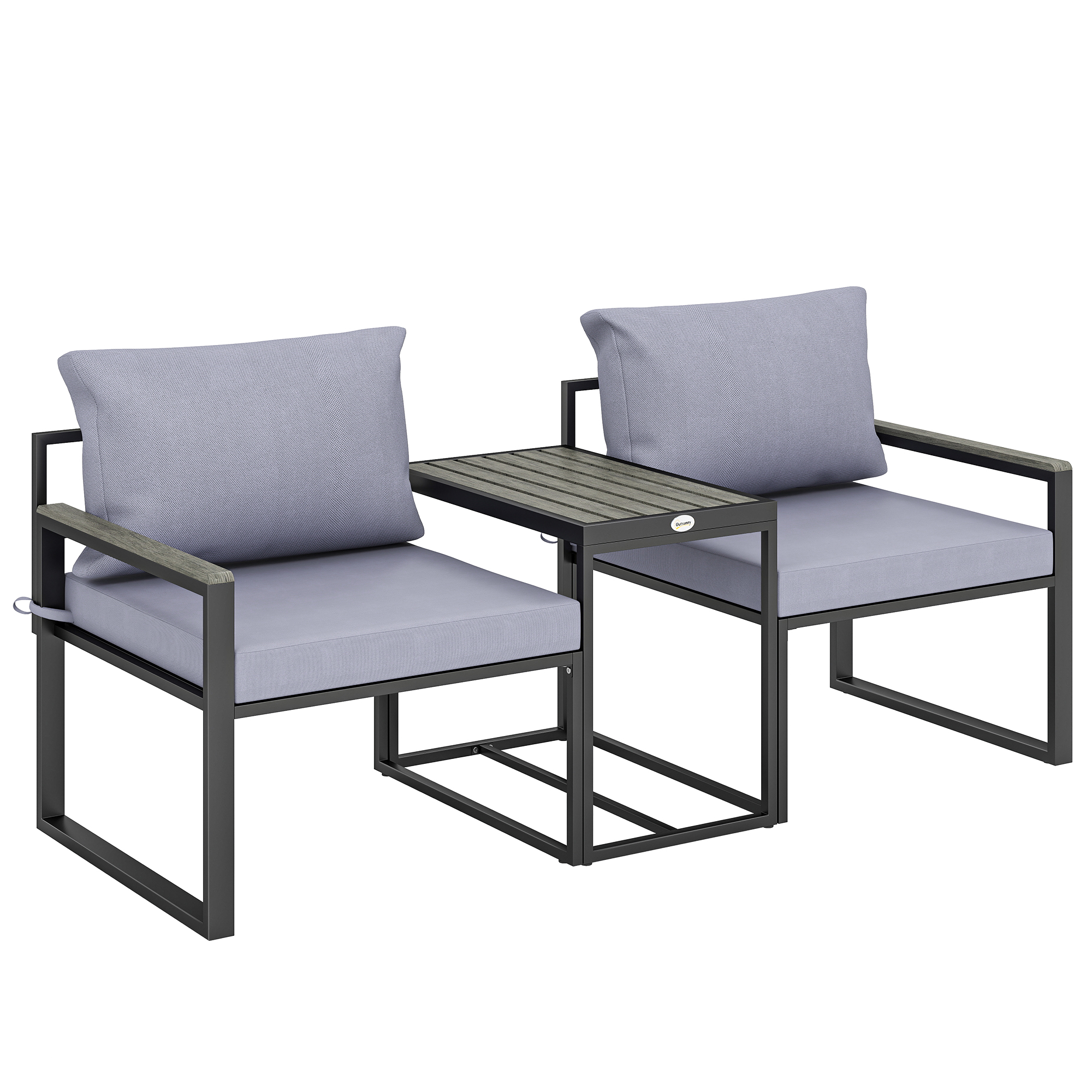 Outsunny Set da Bistrò da Giardino 3 Pezzi per 2 Persone, Tavolo e Sedie da Esterni con Seduta in Texteline e Cuscini, Grigio Aosom Italy