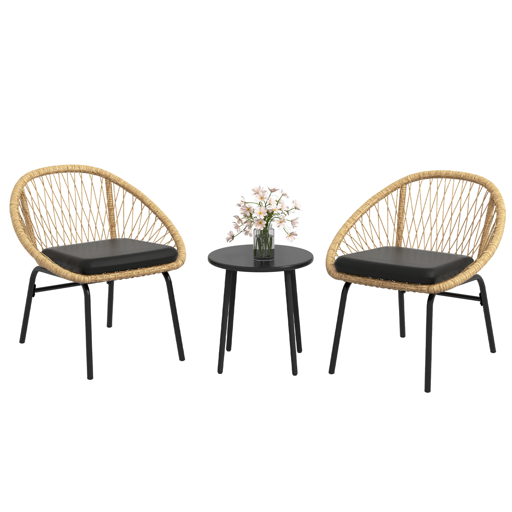 Outsunny Set da Bistrò in Rattan per Terrazza, Set di Mobili da Giardino, 2 Sedie e Tavolo, Giallo Aosom Italy