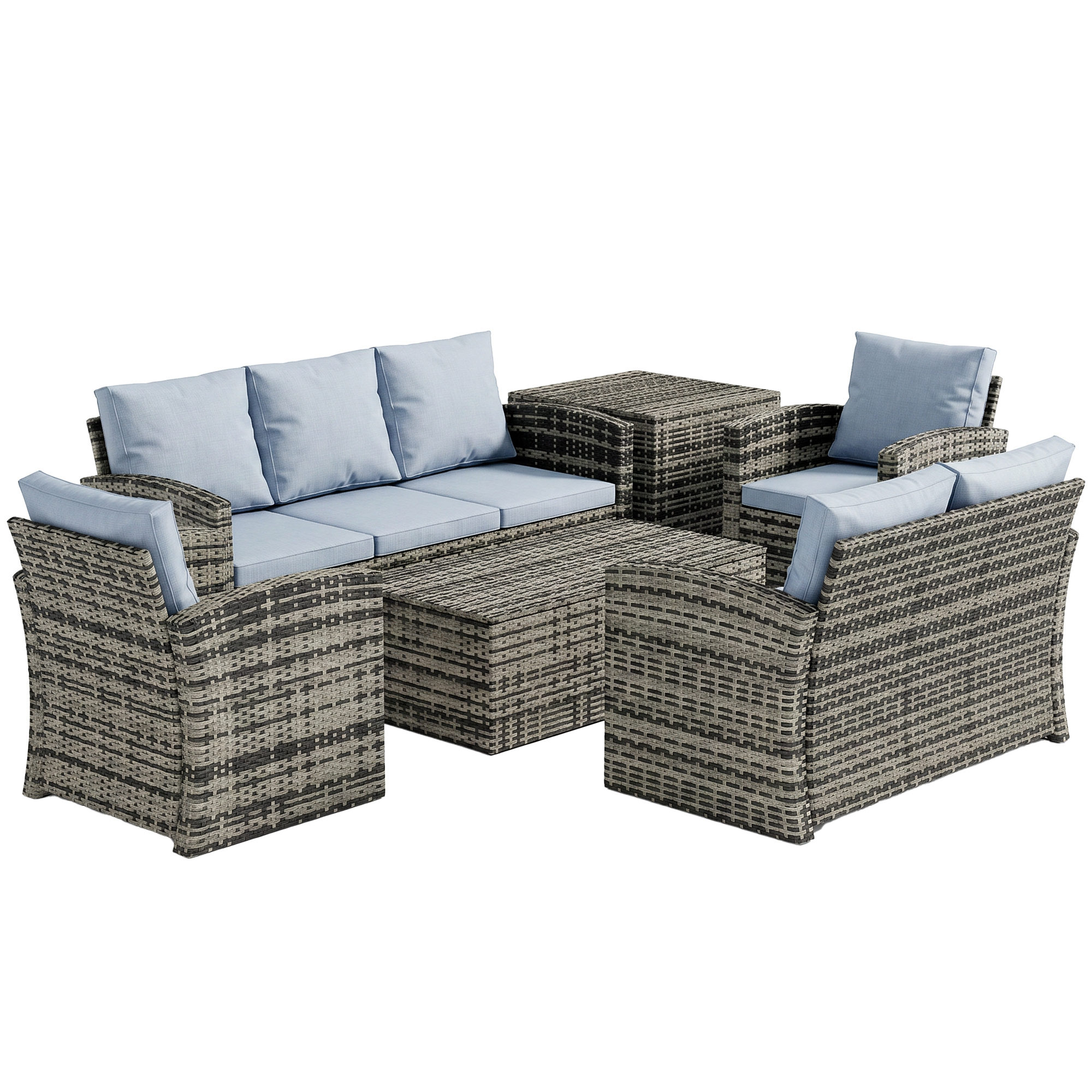 Outsunny Set da Esterno 6 Pezzi con 2 Tavolini Contenitore, 2 Divani e 2 Poltrone, in Rattan e Acciaio, Grigio Aosom Italy Outsunny Set da Esterno 6 Pezzi con 2 Tavolini Contenitore, 2 Divani e 2 Poltrone, in Rattan e Acciaio, Grigio Aosom Italy