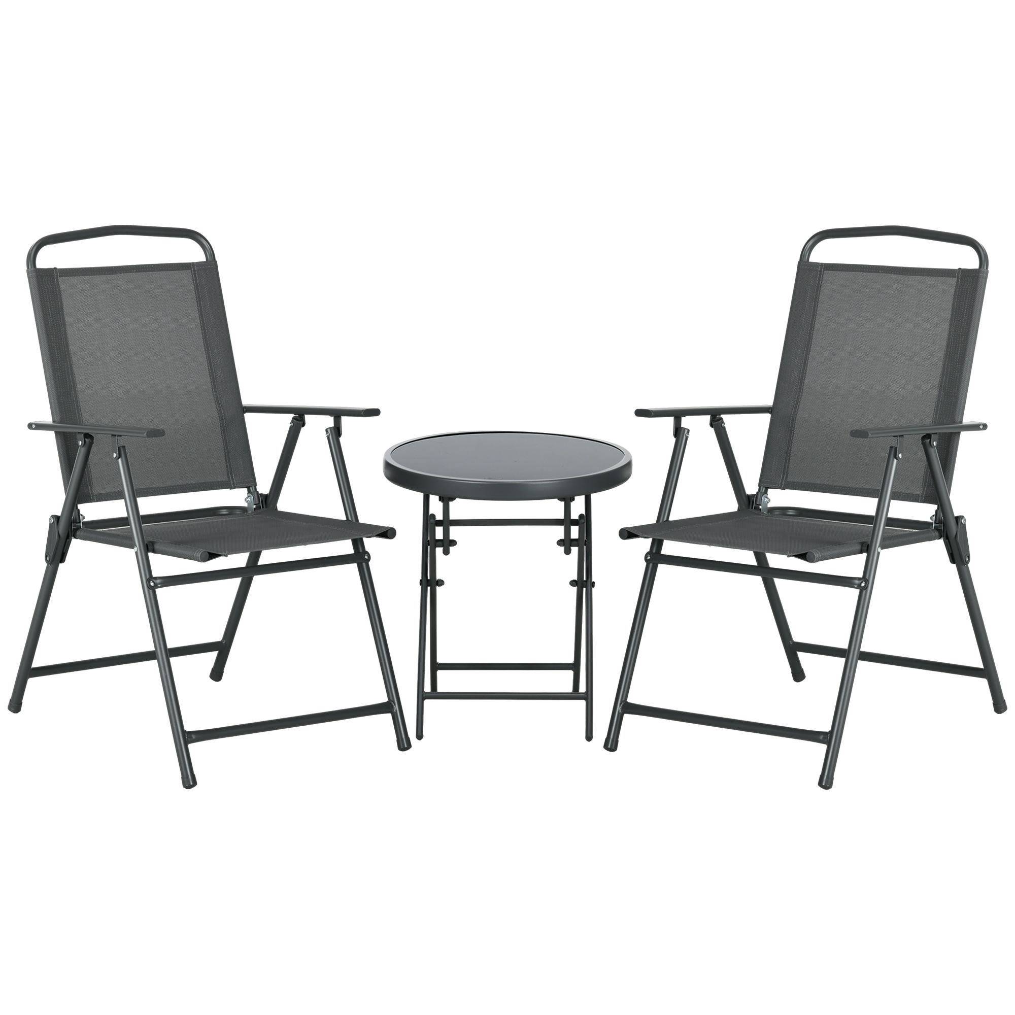 Outsunny Set da Giardino 3 Pezzi con 2 Sedie 53.5x64x93 cm e Tavolino da Caffè Ø45x50 cm, in Metallo, Grigio Scuro Aosom Italy