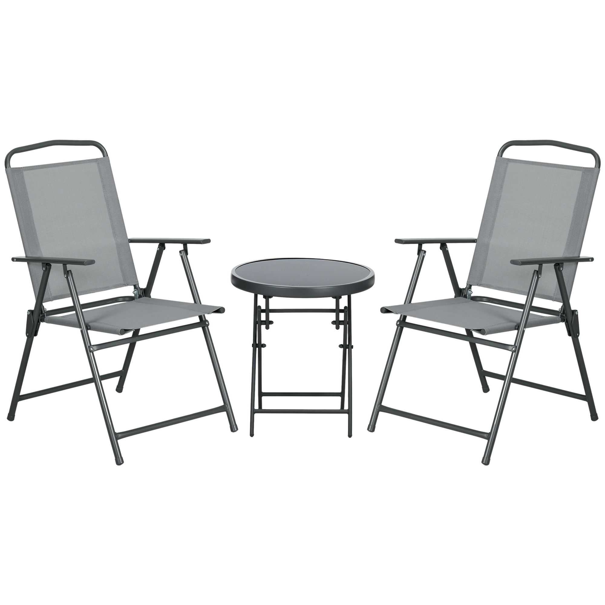 Outsunny Set da Giardino 3 Pezzi con 2 Sedie 53.5x64x93 cm e Tavolino da Caffè Ø45x50 cm, in Metallo, Grigio Chiaro Aosom