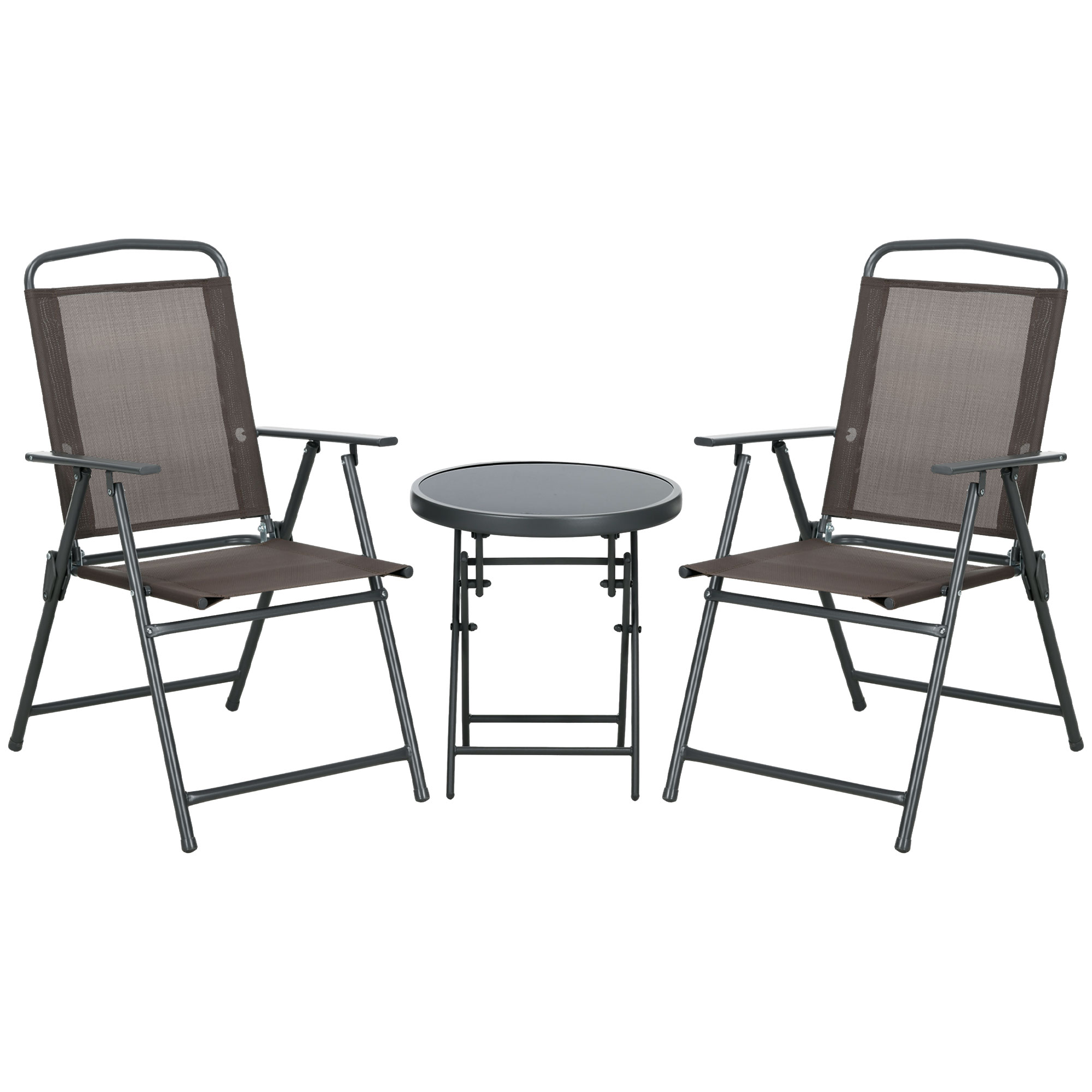 Outsunny Set da Giardino 3 Pezzi con 2 Sedie 53.5x64x93 cm e Tavolino da Caffè Ø45x50 cm, in Metallo, Marrone Aosom Italy