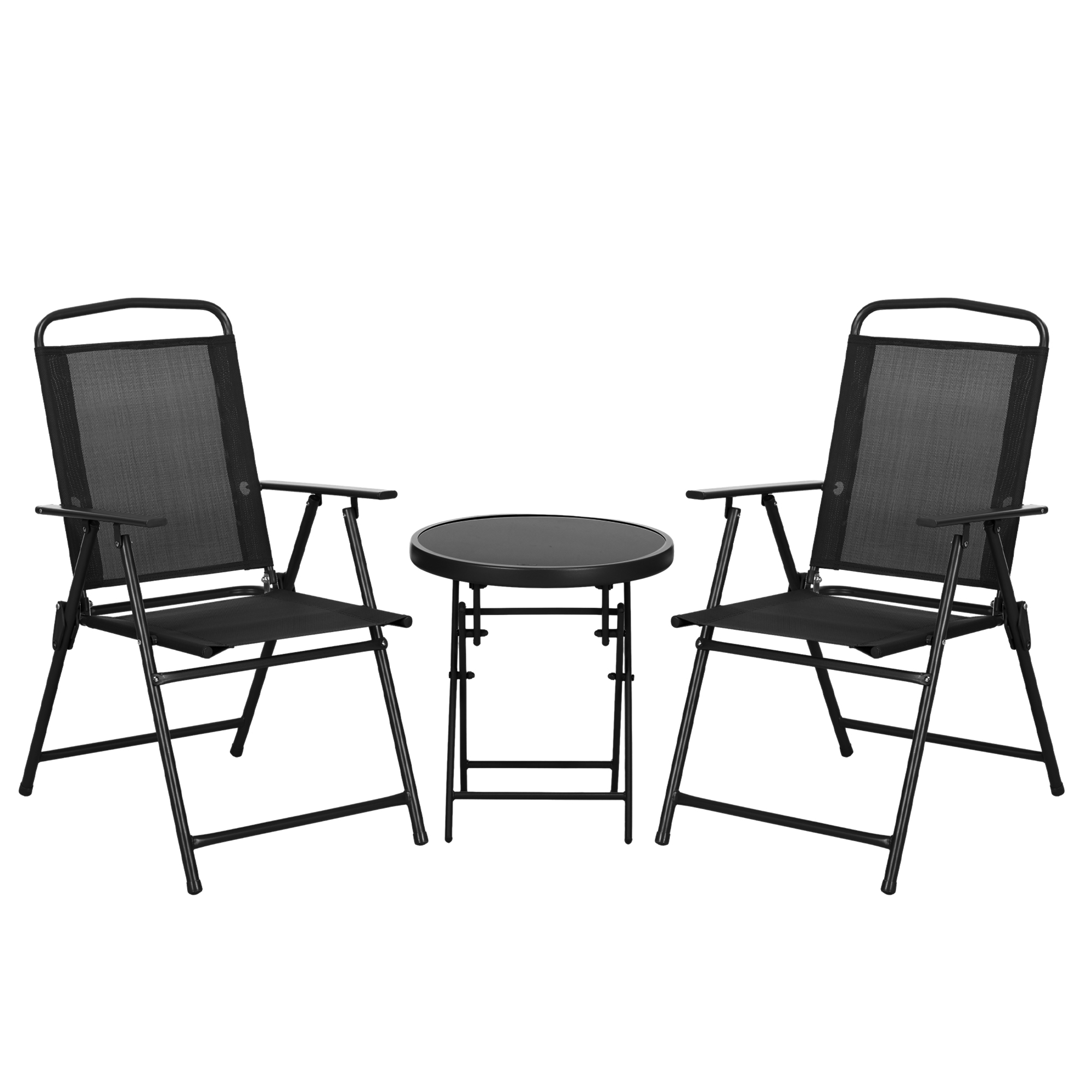 Outsunny Set da Giardino 3 Pezzi con 2 Sedie 53.5x64x93 cm e Tavolino da Caffè Ø45x50 cm, in Metallo, Nero Aosom Italy