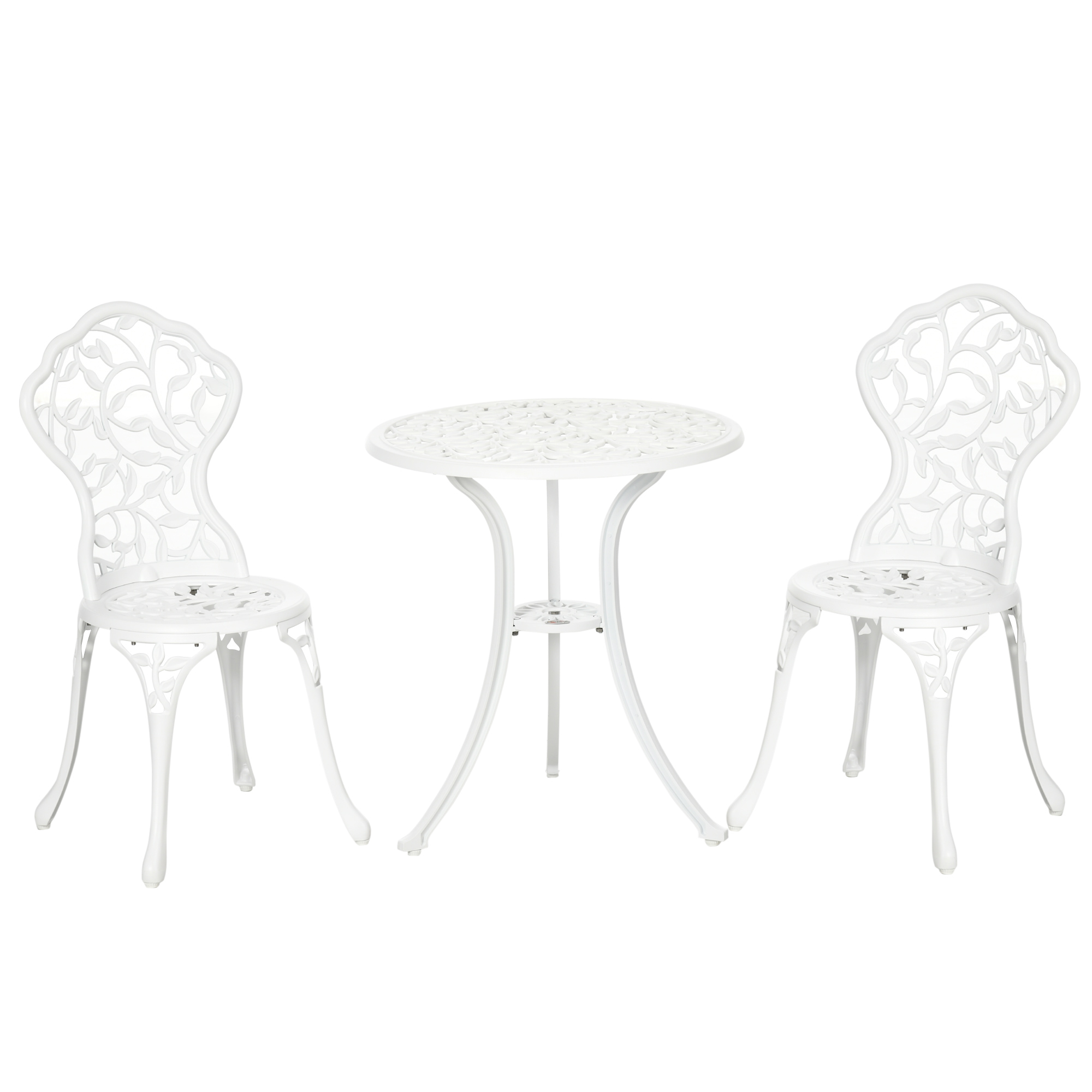 Outsunny Set da Giardino 3 Pezzi in Alluminio Bianco, 2 Sedie da Esterno 45x42x85.5 cm e Tavolino Rotondo Ø61x66.5 cm Aosom