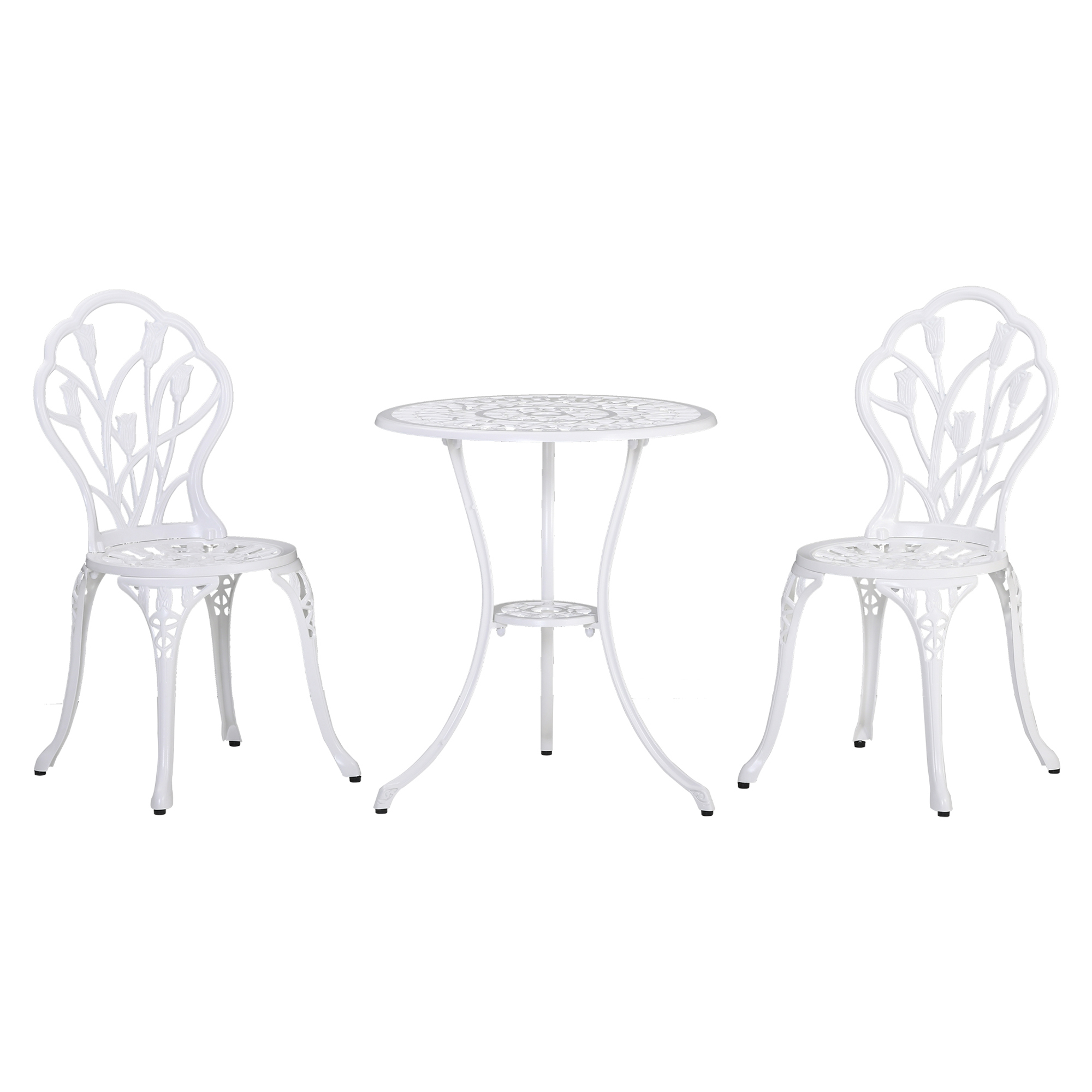 Outsunny Set da Giardino 3 Pezzi in Alluminio con 2 Sedie 42.5x47.5x89 cm e Tavolino Rotondo Ø60x67 cm, Bianco