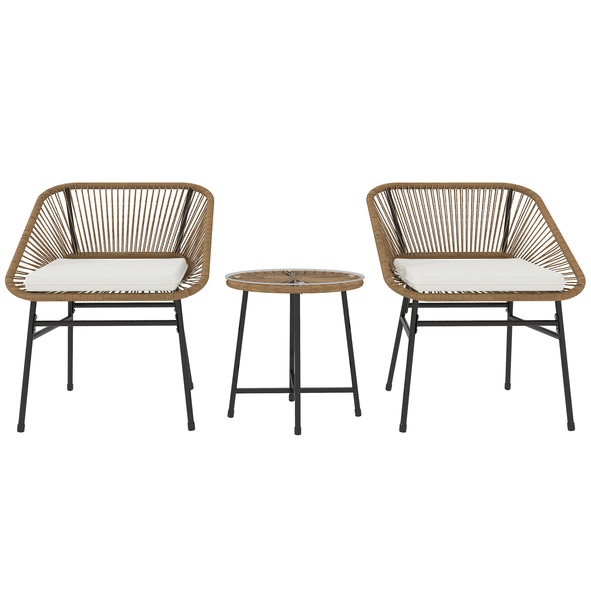 Outsunny Set da Giardino 3 Pezzi in Rattan PE e Acciaio con 2 Sedie con Cuscini e Tavolino Rotondo, Multicolore Outsunny Set da Giardino 3 Pezzi in Rattan PE e Acciaio con 2 Sedie con Cuscini e Tavolino Rotondo, Multicolore