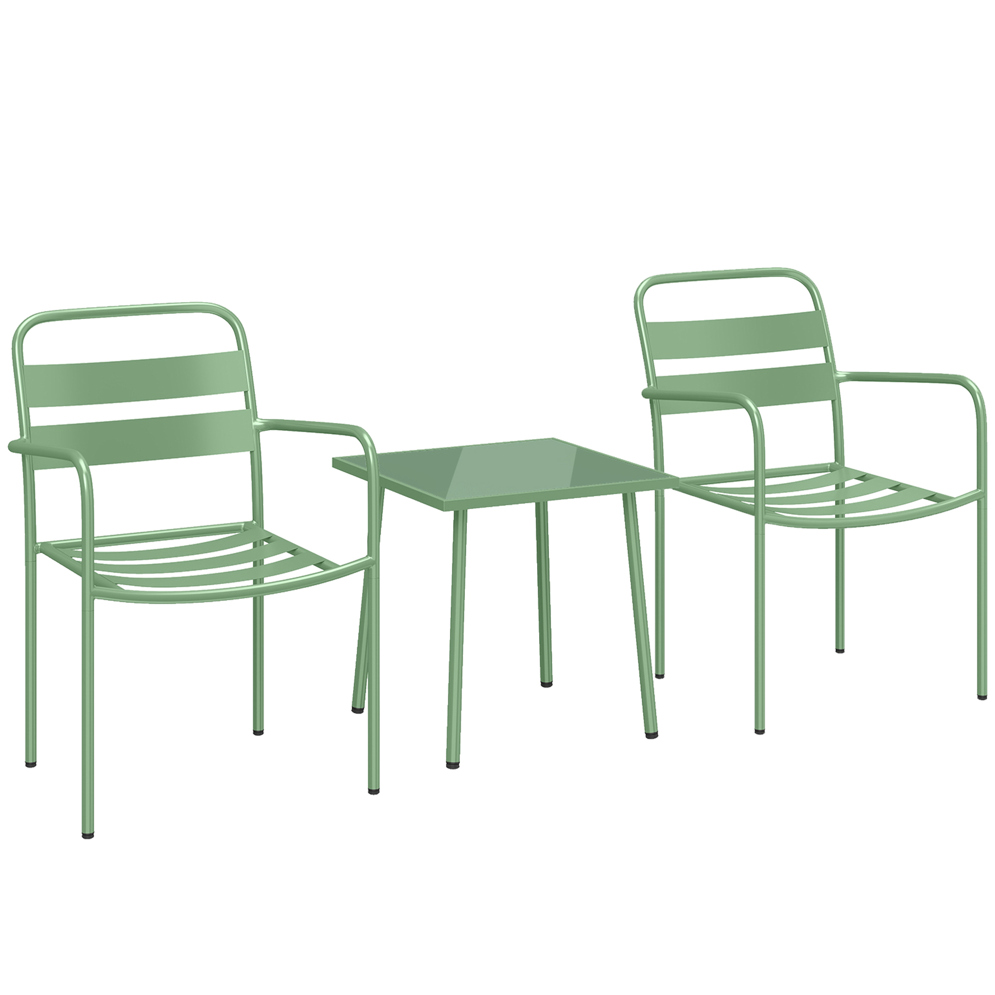Outsunny Set da Giardino 3 Pezzi, Tavolo con Piano in Vetro Temperato e 2 Sedie a Doghe, Struttura in Acciaio Zincato, Verde Aosom Italy Outsunny Set da Giardino 3 Pezzi, Tavolo con Piano in Vetro Temperato e 2 Sedie a Doghe, Struttura in Acciaio Zincato, Verde Aosom Italy