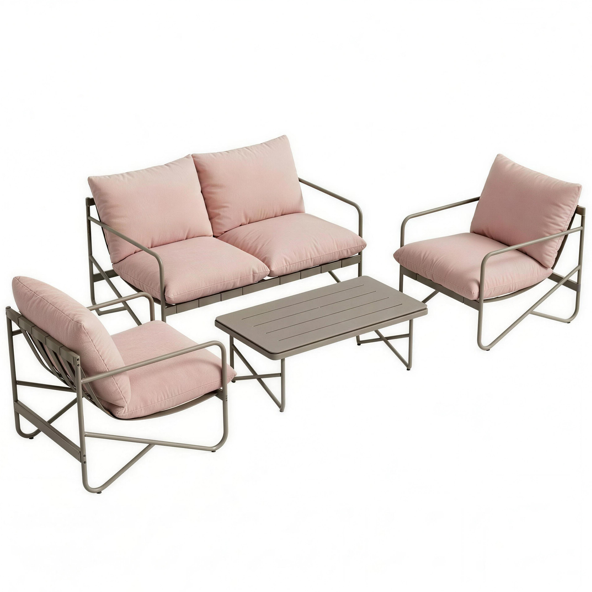 Outsunny Set da Giardino 4 Persone: Divanetto, Poltrone, Tavolo, Metallo, Rosa Aosom Italy