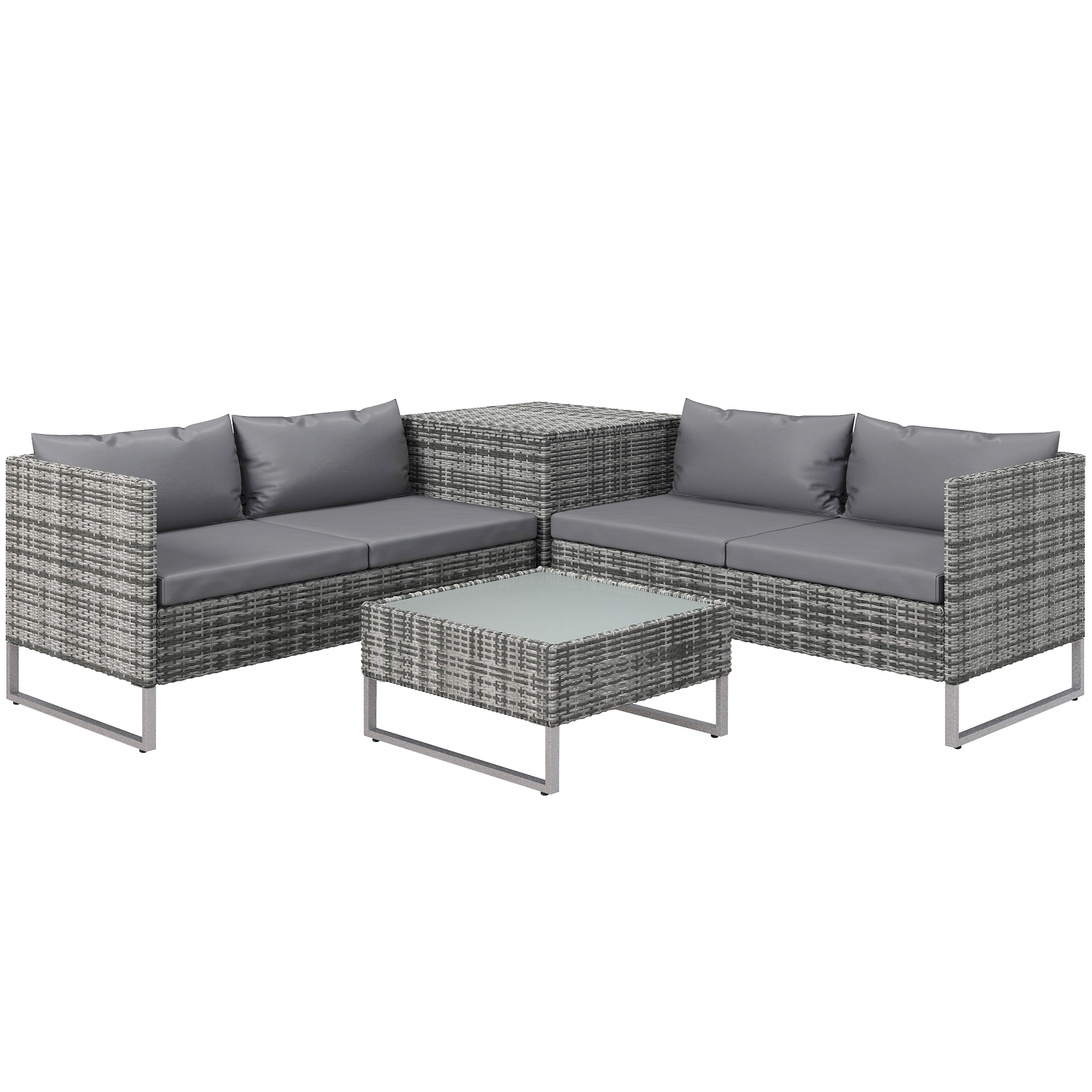 Outsunny Set da Giardino 4 Pezzi con 2 Divani 2 Posti, Tavolino da Caffè e Tavolino Alto, in Acciaio e Rattan Aosom Outsunny Set da Giardino 4 Pezzi con 2 Divani 2 Posti, Tavolino da Caffè e Tavolino Alto, in Acciaio e Rattan Aosom
