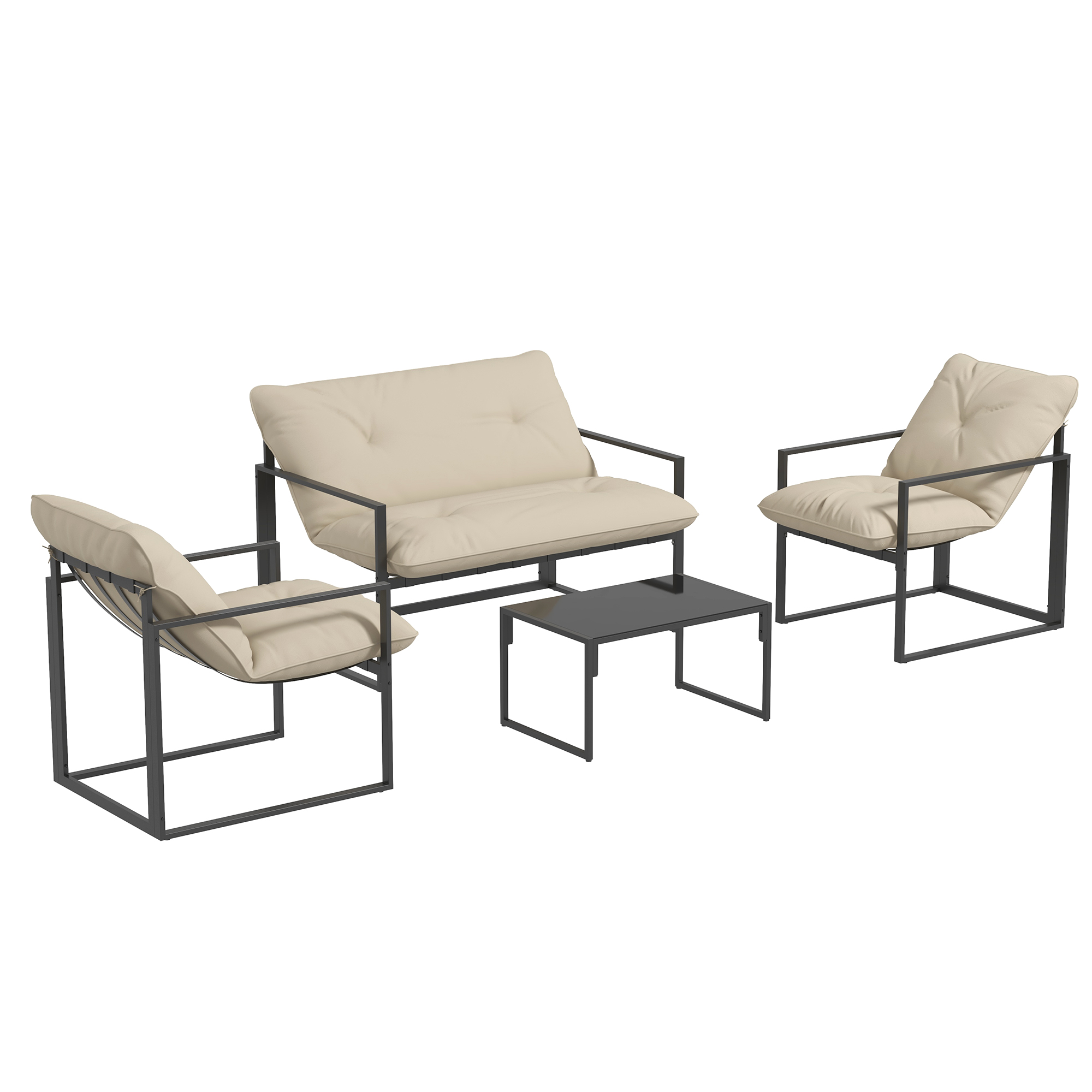 Outsunny Set da Giardino 4 Pezzi con Divanetto, 2 Poltrone e Tavolino, in Acciaio, Poliestere e Cotone PP, Beige e Grigio Aosom Italy