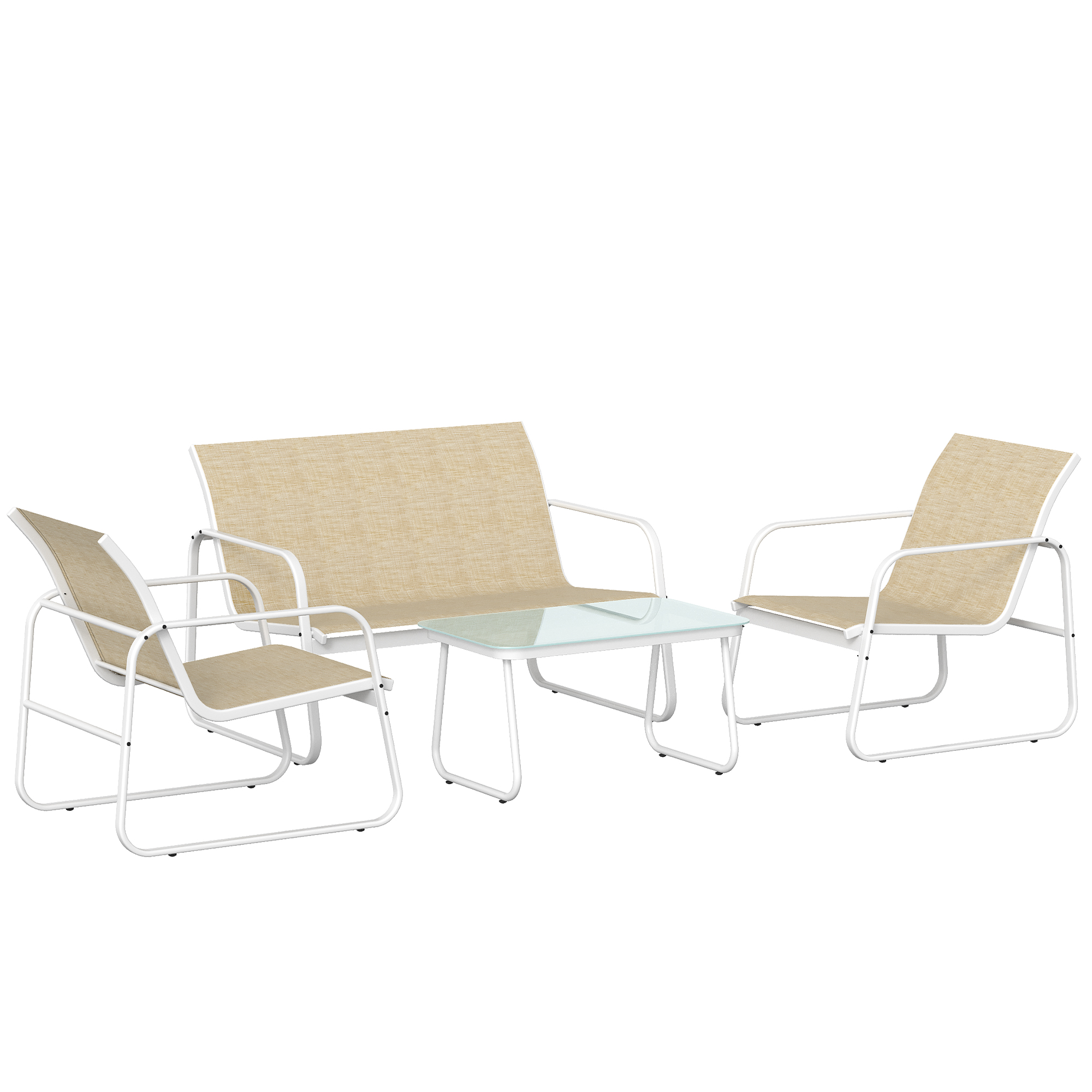 Outsunny Set da Giardino 4 Pezzi con Divano, Poltrone, Tavolino, Khaki e Bianco Aosom Italy