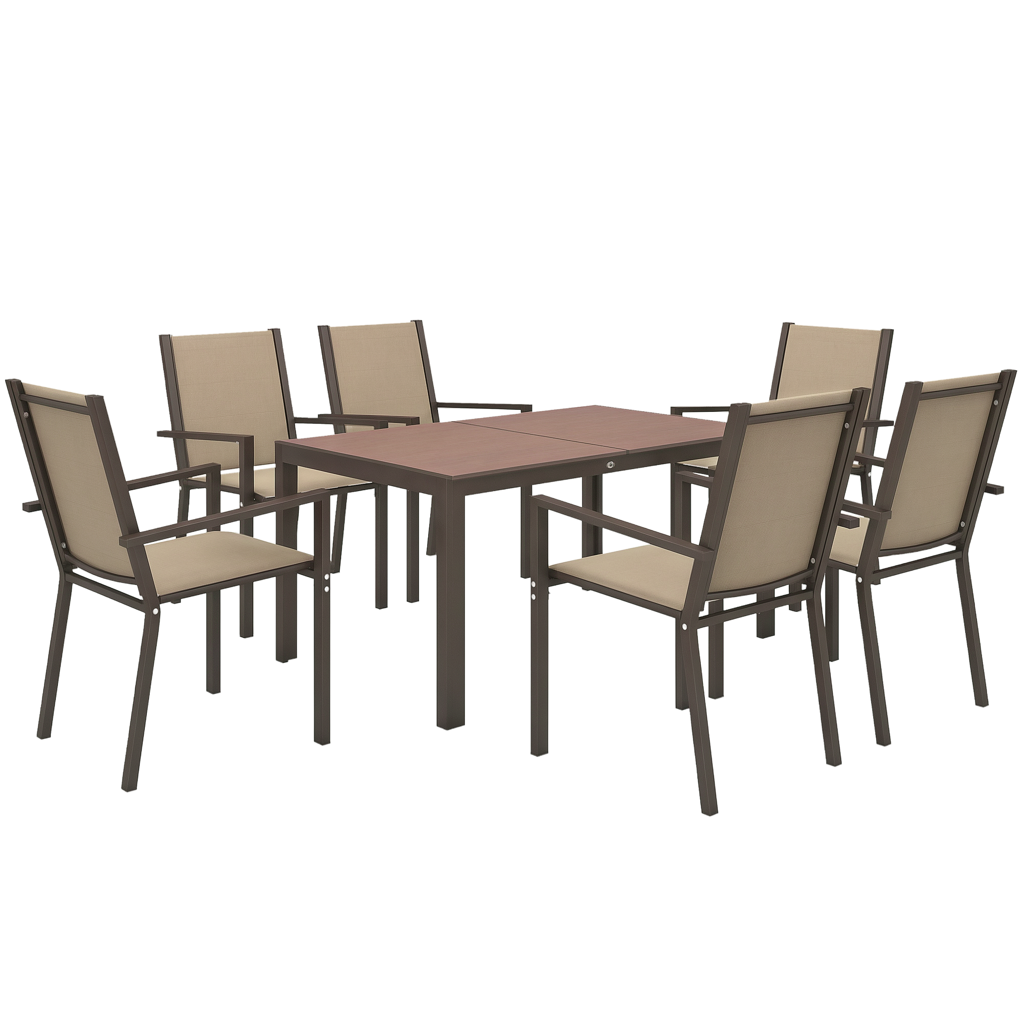 Outsunny Set da Giardino 7 Pezzi in Plastica con 6 Sedie Impilabili e Tavolo Rettangolare, Kaki e Marrone Aosom Italy