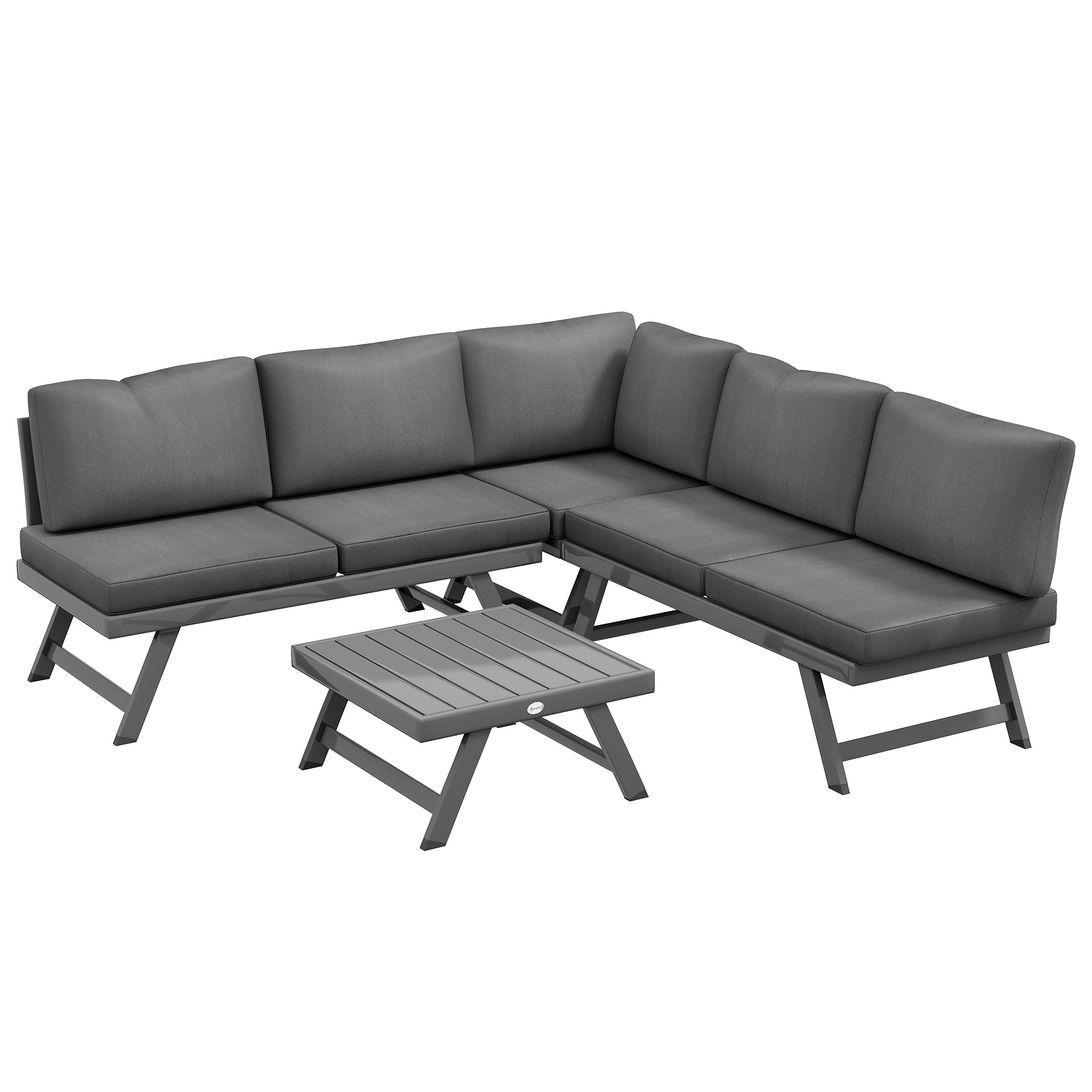 Outsunny Set da giardino a angolo e convertibile 4 pezzi con 2 divani, 1 poltrona d'angolo e 1 tavolino