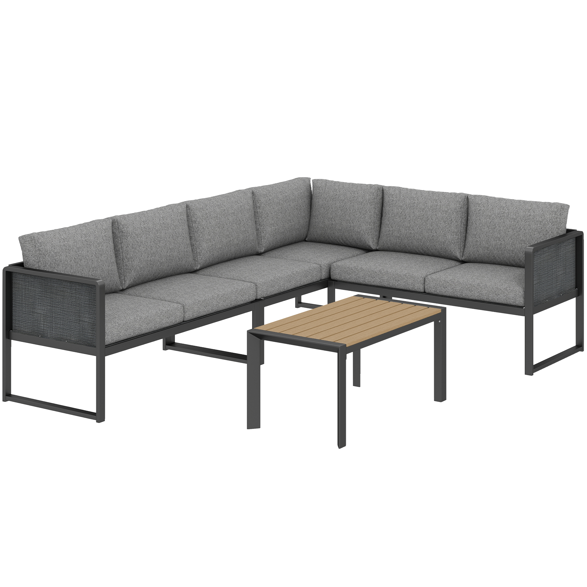 Outsunny Set da giardino angolare modulare 6 persone, divani, tavolino e cuscini, grigio scuro Aosom Italy Outsunny Set da giardino angolare modulare 6 persone, divani, tavolino e cuscini, grigio scuro Aosom Italy