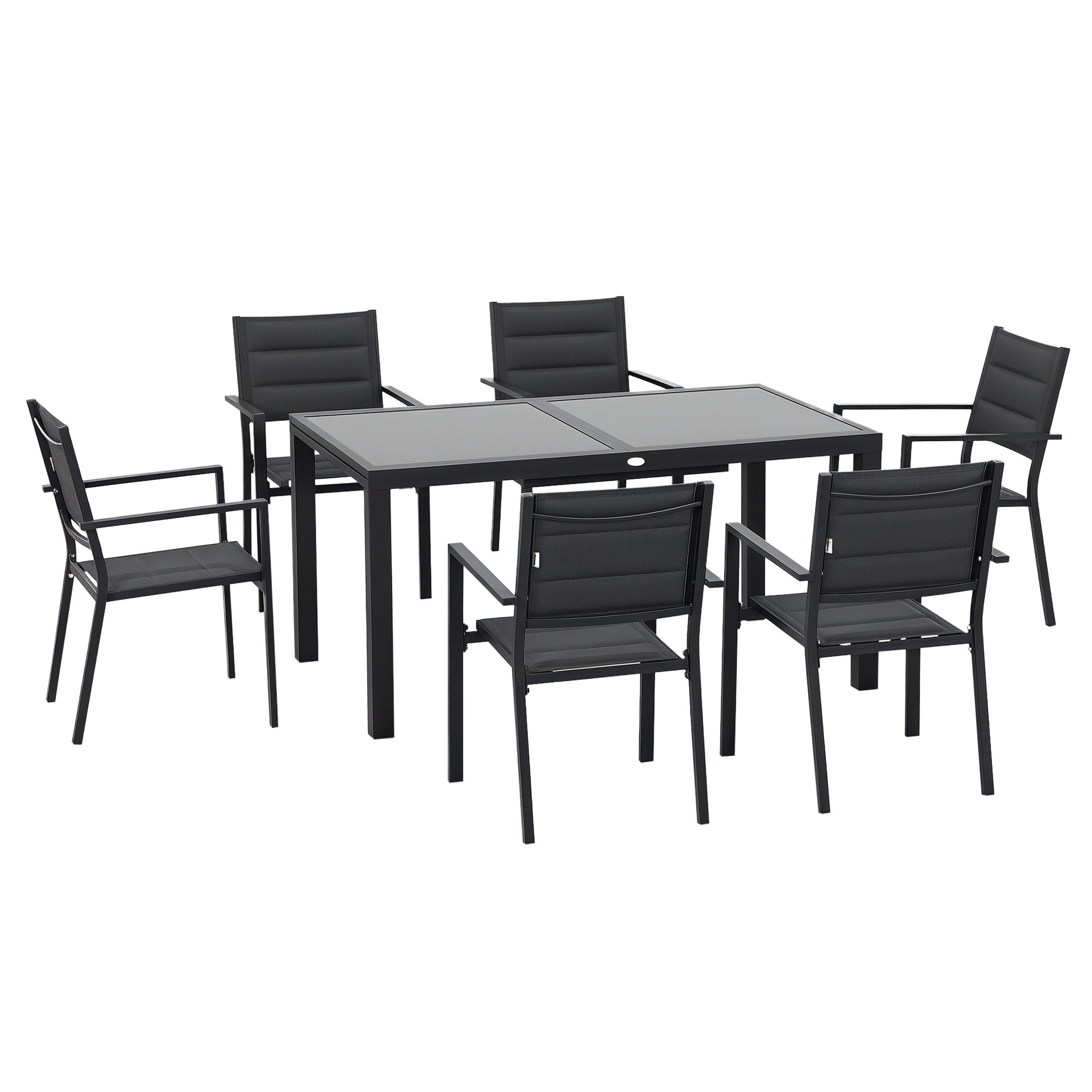 Outsunny Set da Giardino con Tavolo Allungabile in Vetro e 6 Sedie, schienale alto e Seduta Traspirante, Grigio Scuro Aosom Italy