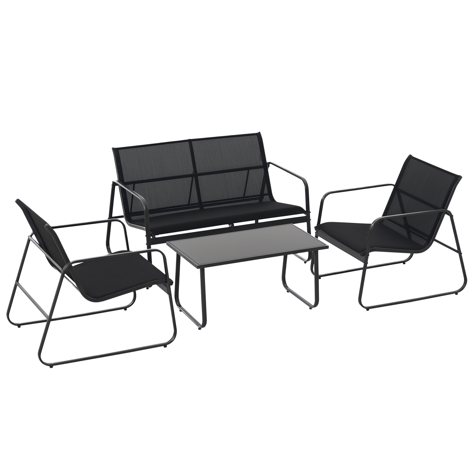 Outsunny Set da Giardino da 4 Pezzi con Tavolino,Panchina e 2 Sedie, Arredamento in Metallo e Texteline, Nero Aosom Italy