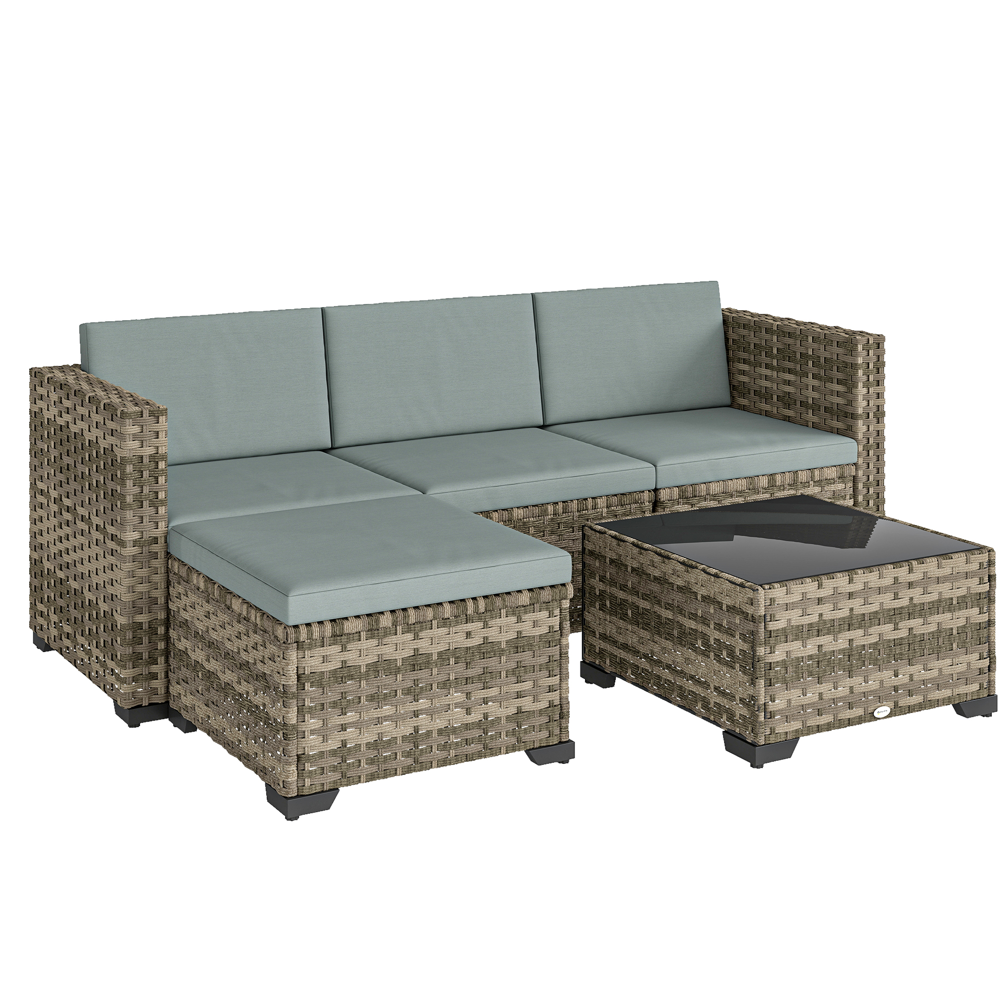 Outsunny Set da Giardino Esterno in Rattan 5 Pezzi con Cuscini 2 Poltrone Angolari Poltrona senza Braccioli Poggiapiedi e Tavolino Aosom Italy
