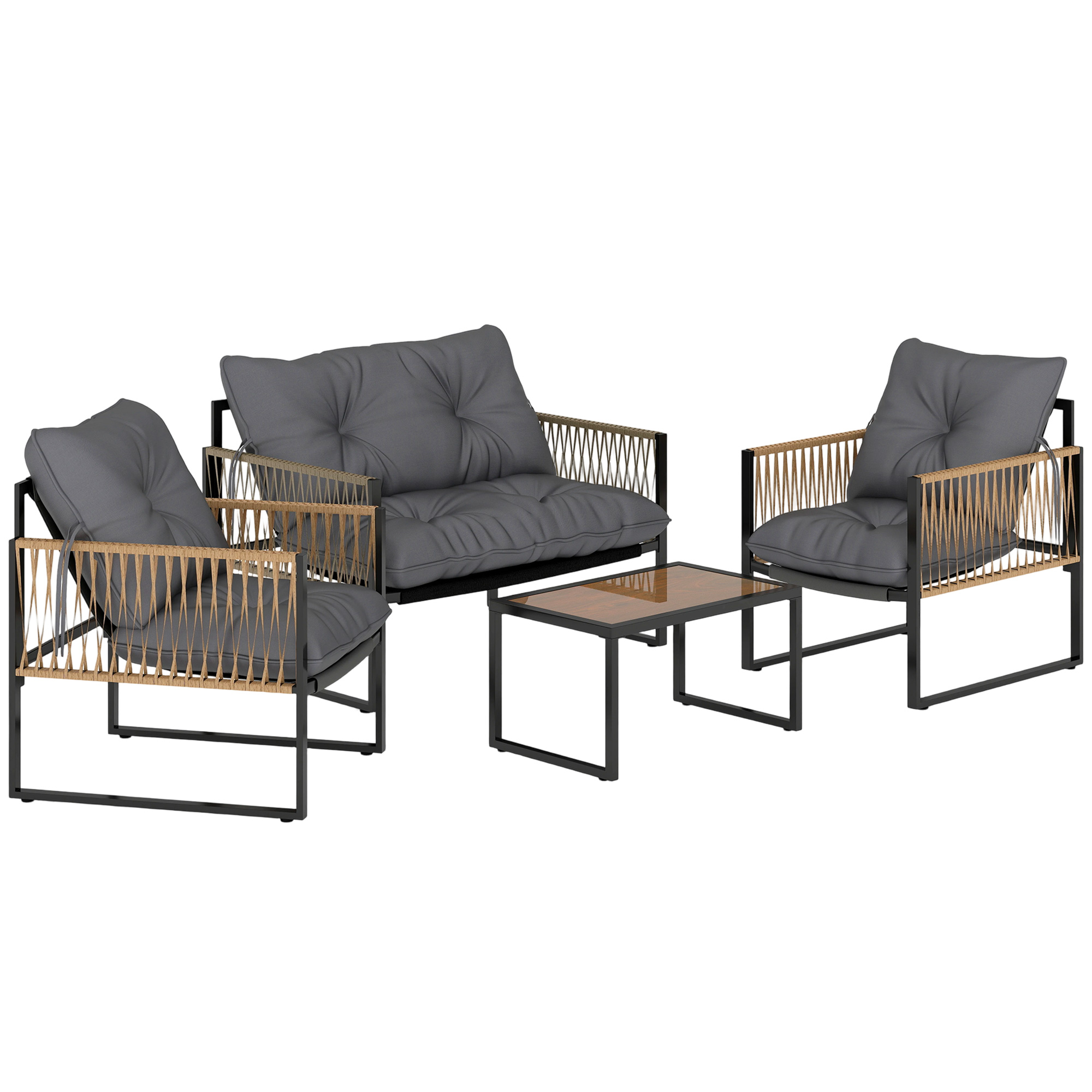 Outsunny Set da Giardino Esterno in Rattan Sintetico con 2 Poltrone 1 Divano 2 Posti 1 Tavolino da Centro e Cuscini Grigio Aosom Italy