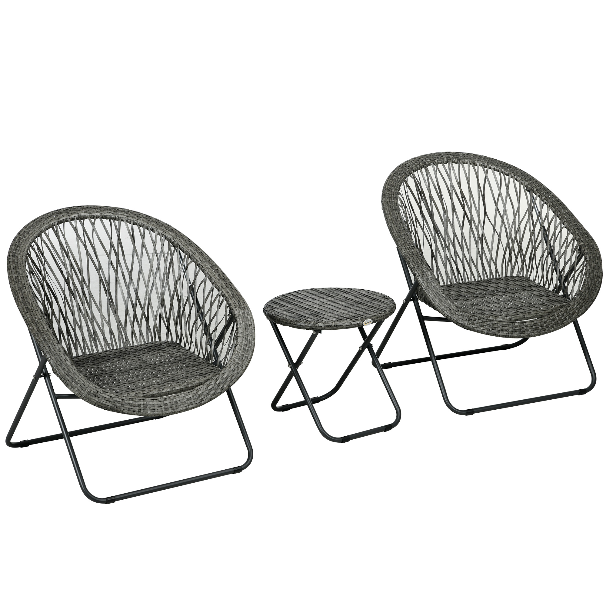 Outsunny Set da giardino esterno in resina con tavolo e sedie per 2 persone tavolo 2 sedie pieghevoli grigio