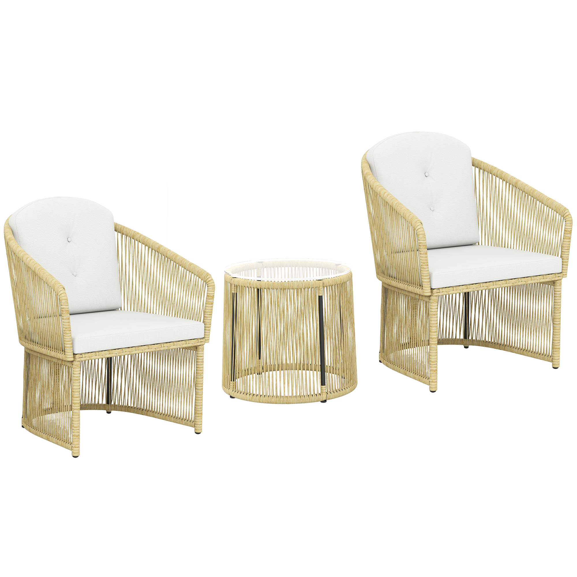 Outsunny Set da giardino esterno in resina intrecciata 2 persone, tavolo da giardino esterno con 2 sedie con cuscini, crema Aosom Italy