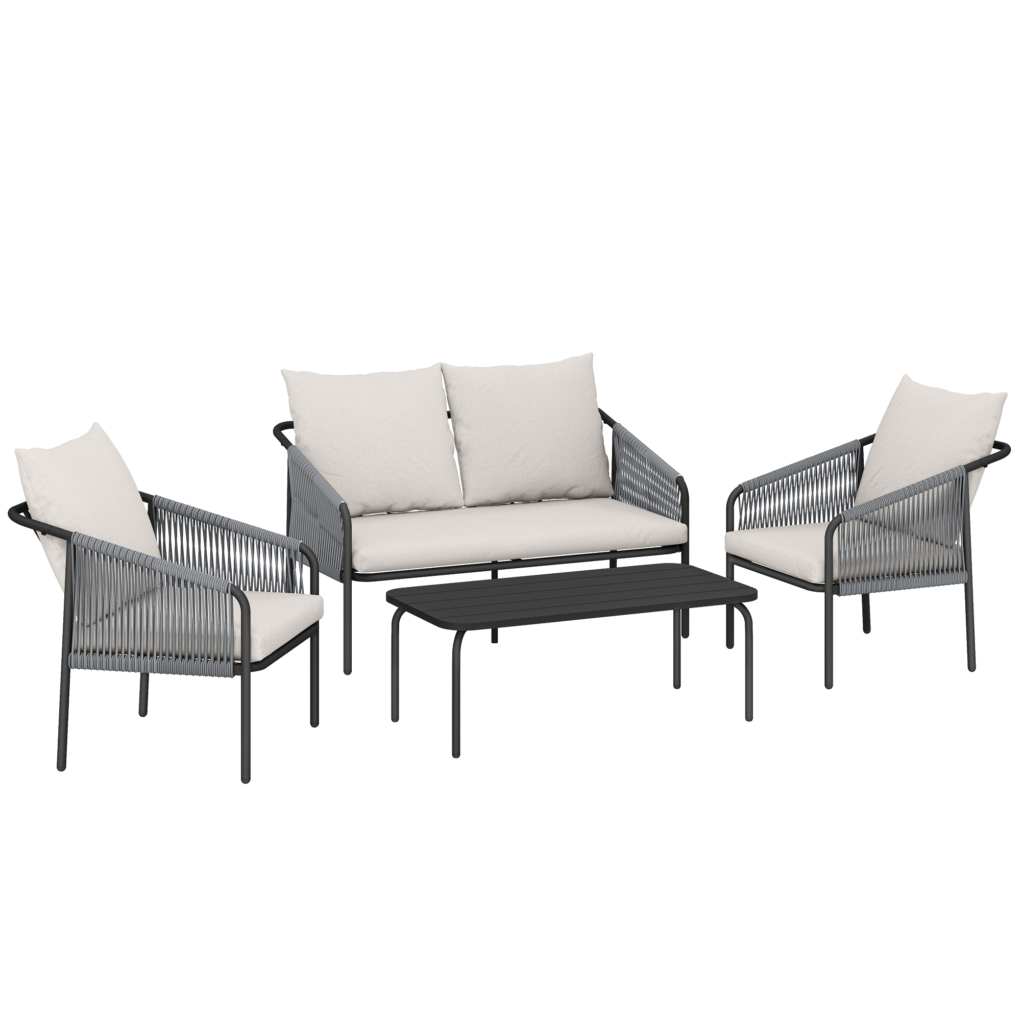 Outsunny Set da Giardino in Rattan 4 Pezzi con Divano, Poltrone, Tavolo, Khaki Aosom Italy