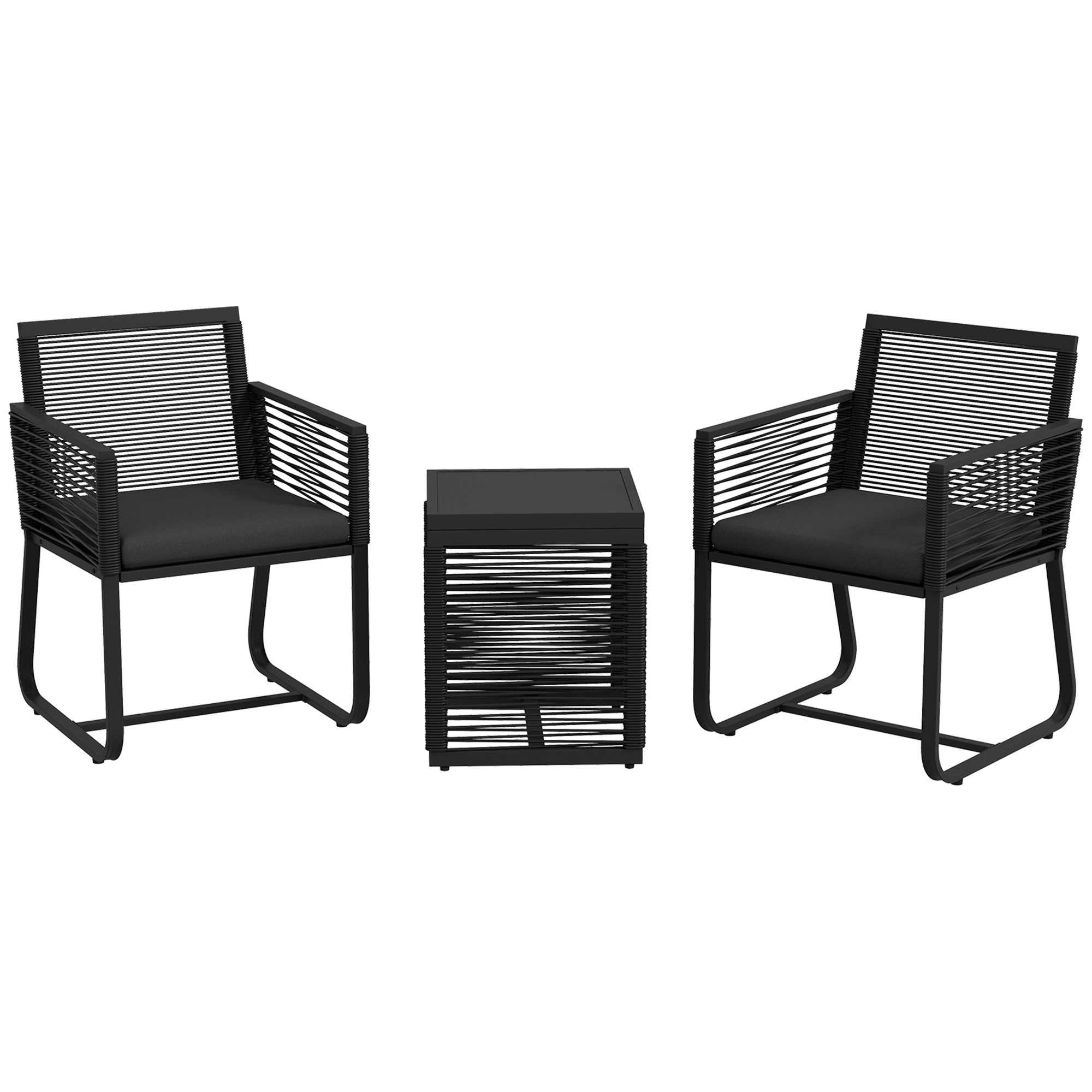Outsunny Set da Giardino in Rattan con 2 Poltroncine con Cuscini e Tavolino da Caffè in Vetro, Nero Aosom Outsunny Set da Giardino in Rattan con 2 Poltroncine con Cuscini e Tavolino da Caffè in Vetro, Nero Aosom