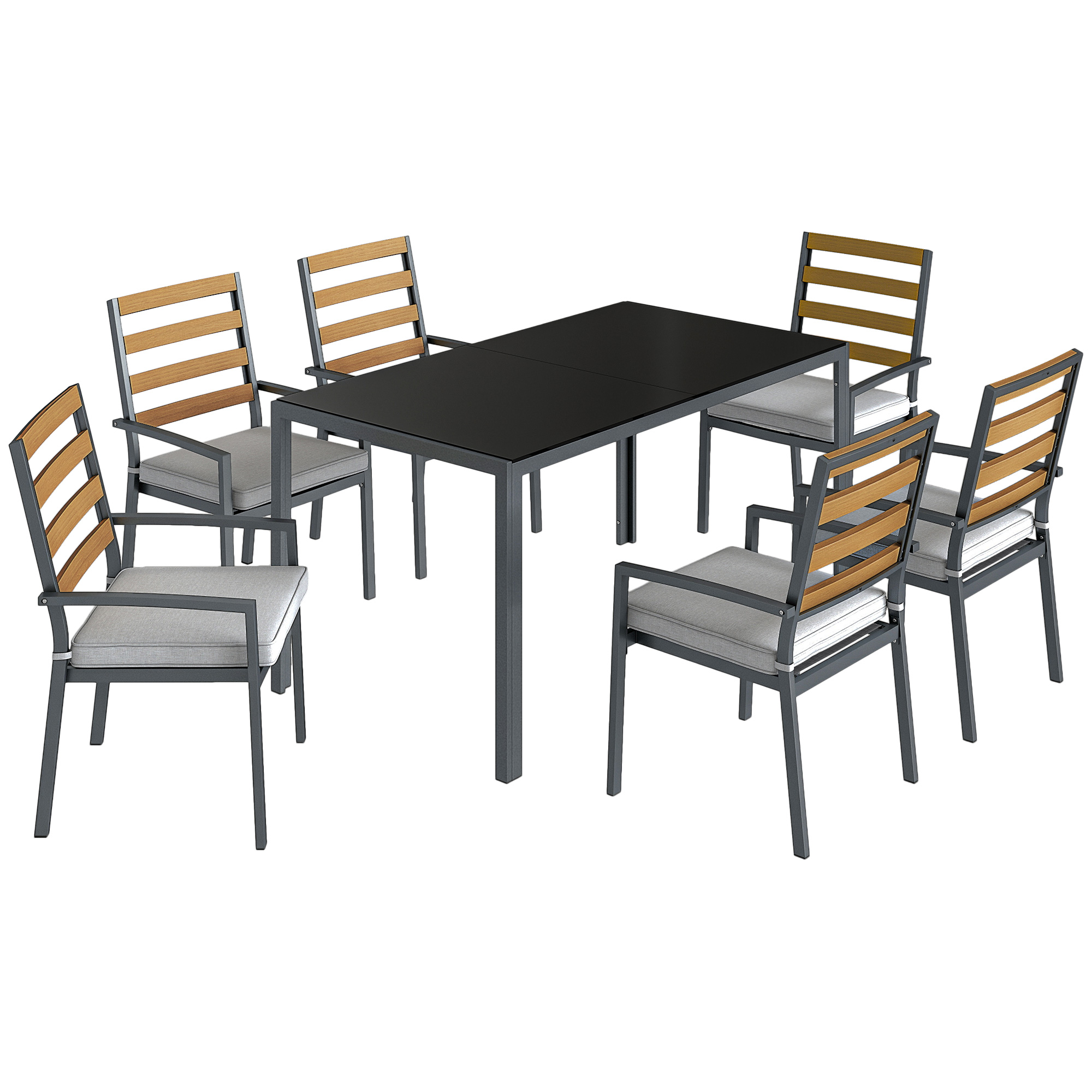 Outsunny Set da Pranzo da Giardino 7 Pezzi, Tavolo e Sedie per 6 Persone, Nero Aosom Italy