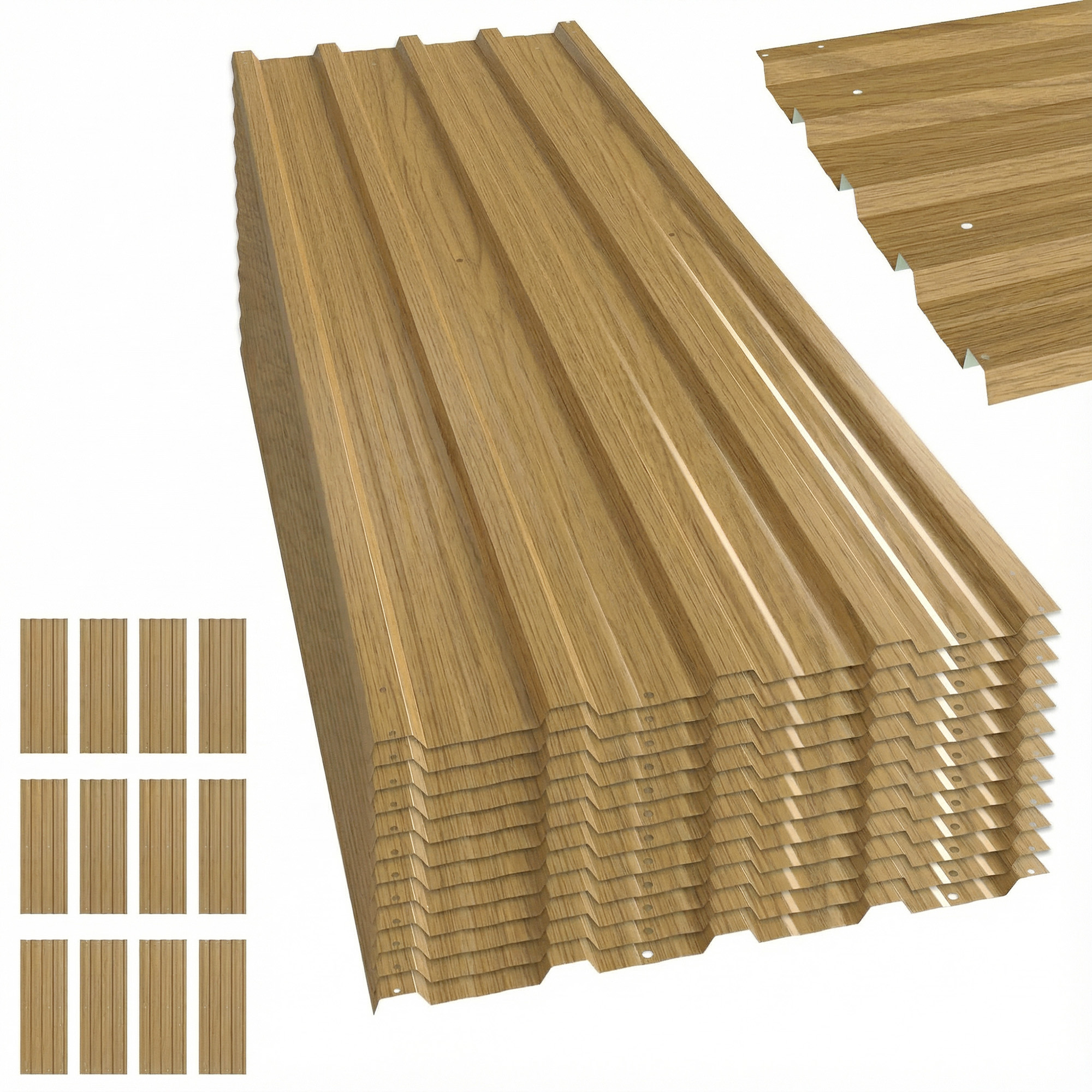 Outsunny Set di 12 pannelli per tetto in acciaio zincato 7 m² per casetta attrezzi capanno 129x45cm legno naturale Aosom Italy
