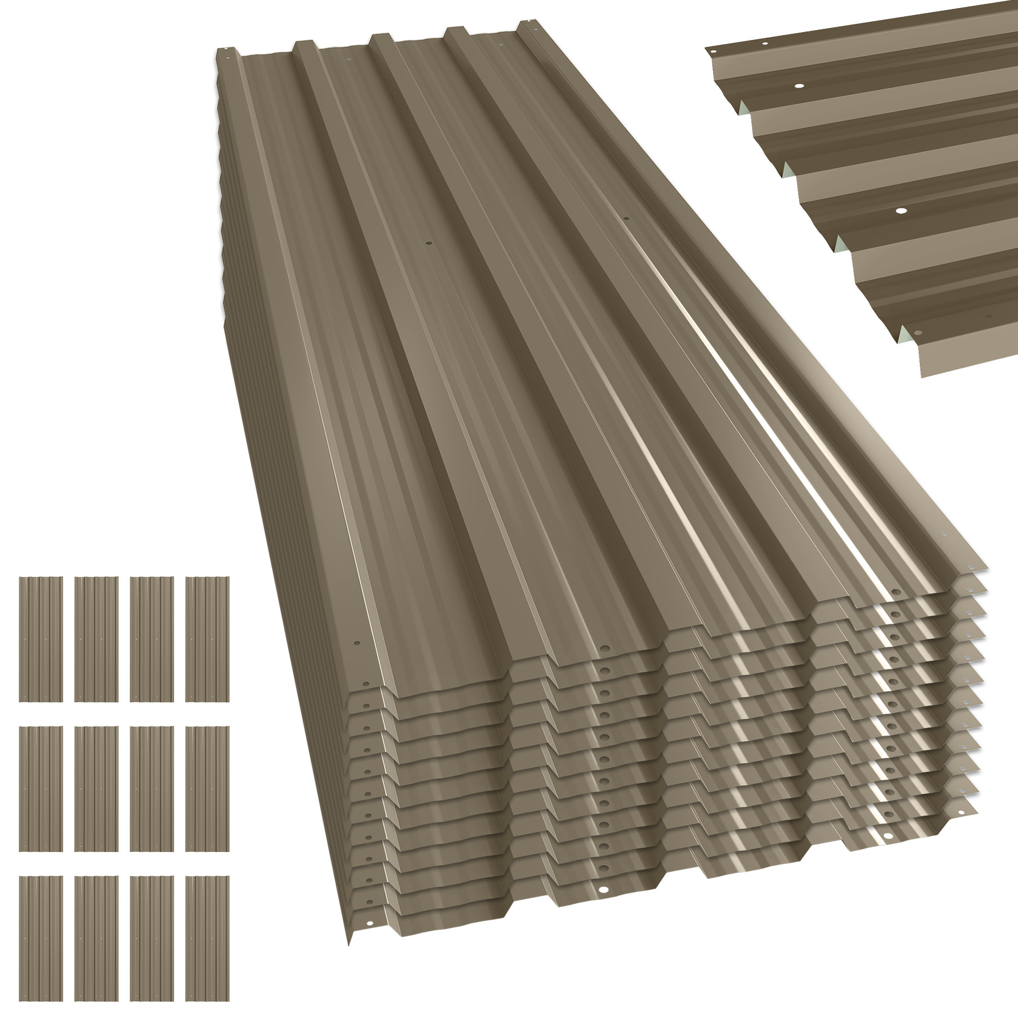 Outsunny Set di 12 Pannelli per Tetto in Acciaio Zincato 7m² per Casetta degli Attrezzi Tettoia 129x45cm Marrone Aosom Italy Outsunny Set di 12 Pannelli per Tetto in Acciaio Zincato 7m² per Casetta degli Attrezzi Tettoia 129x45cm Marrone Aosom Italy