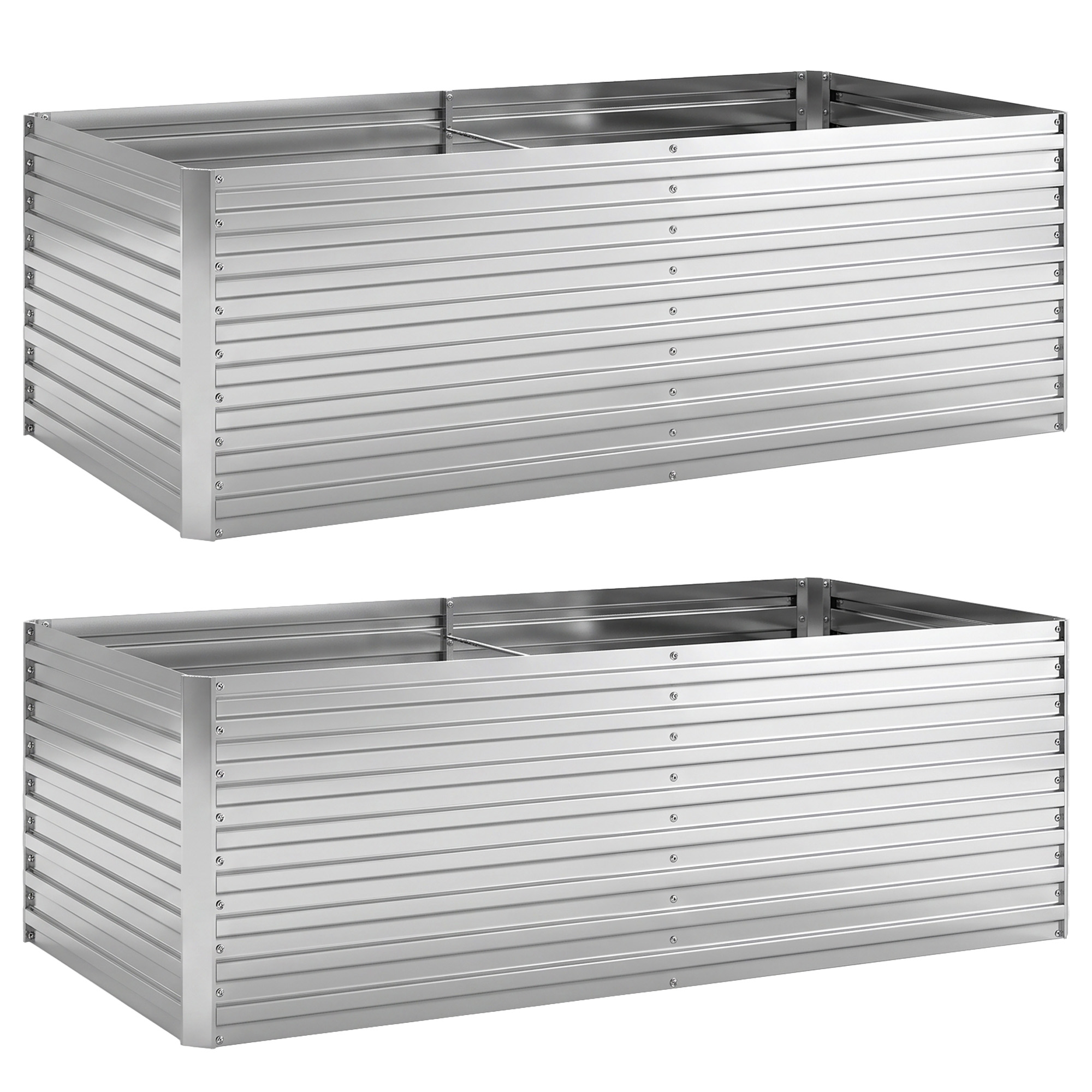 Outsunny Set di 2 Aiuole Rialzate in Metallo Galvanizzato con Bordo Sicuro, Fioriera Elevata per Verdure, Argento Aosom Italy