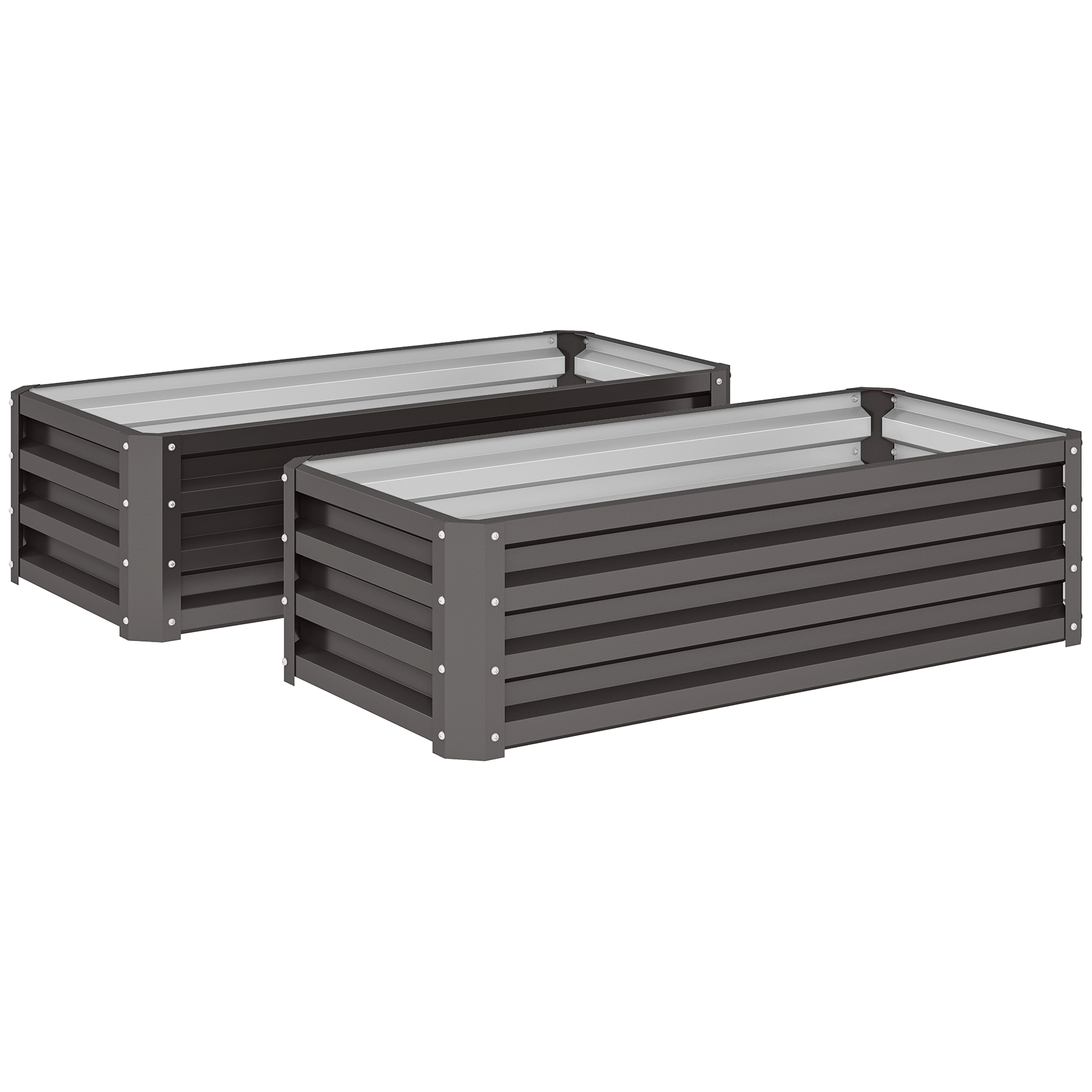 Outsunny Set di 2 Grandi Fioriere Esterne in Acciaio Zincato Orti Urbani per Terrazza Giardino 110x50x30 cm Grigio Aosom Italy