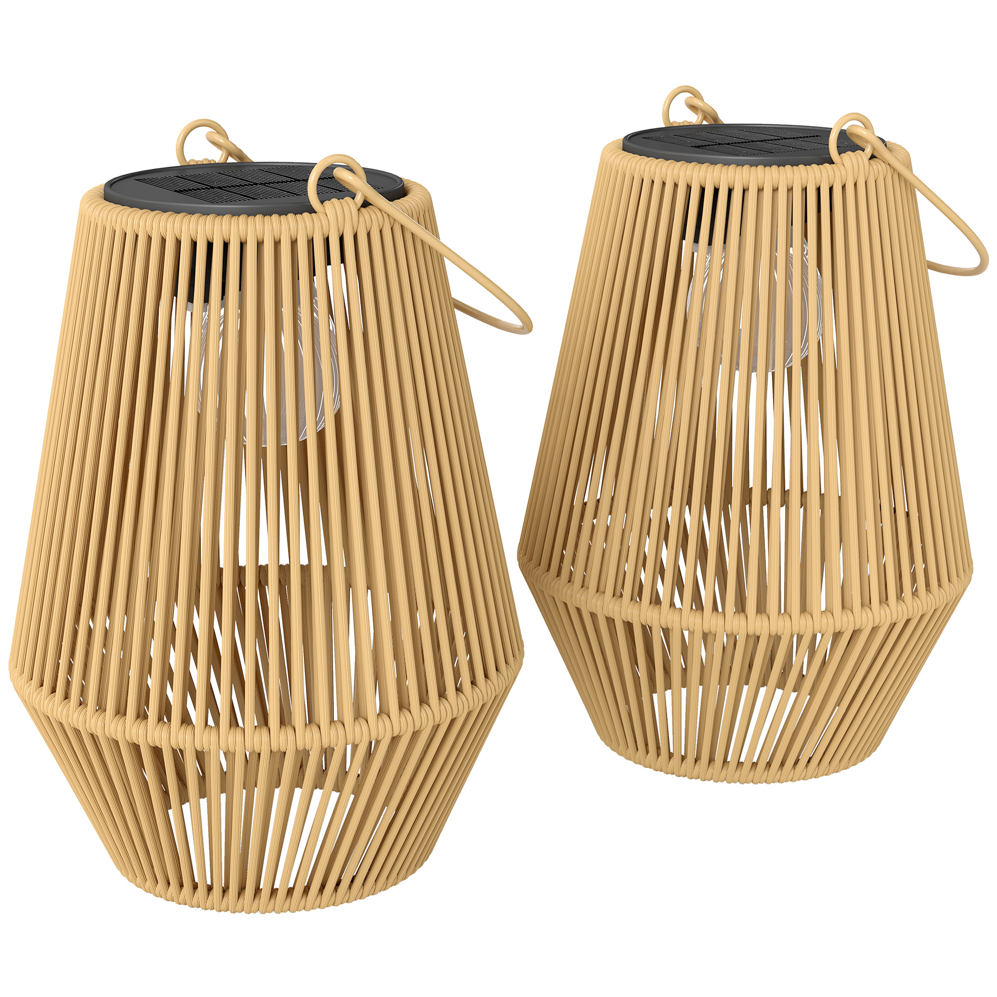 Outsunny Set di 2 Lampade Solari in Rattan,con Accensione/Spegnimento Automatico, IP44, 16x16x21 cm, Marrone Aosom Italy