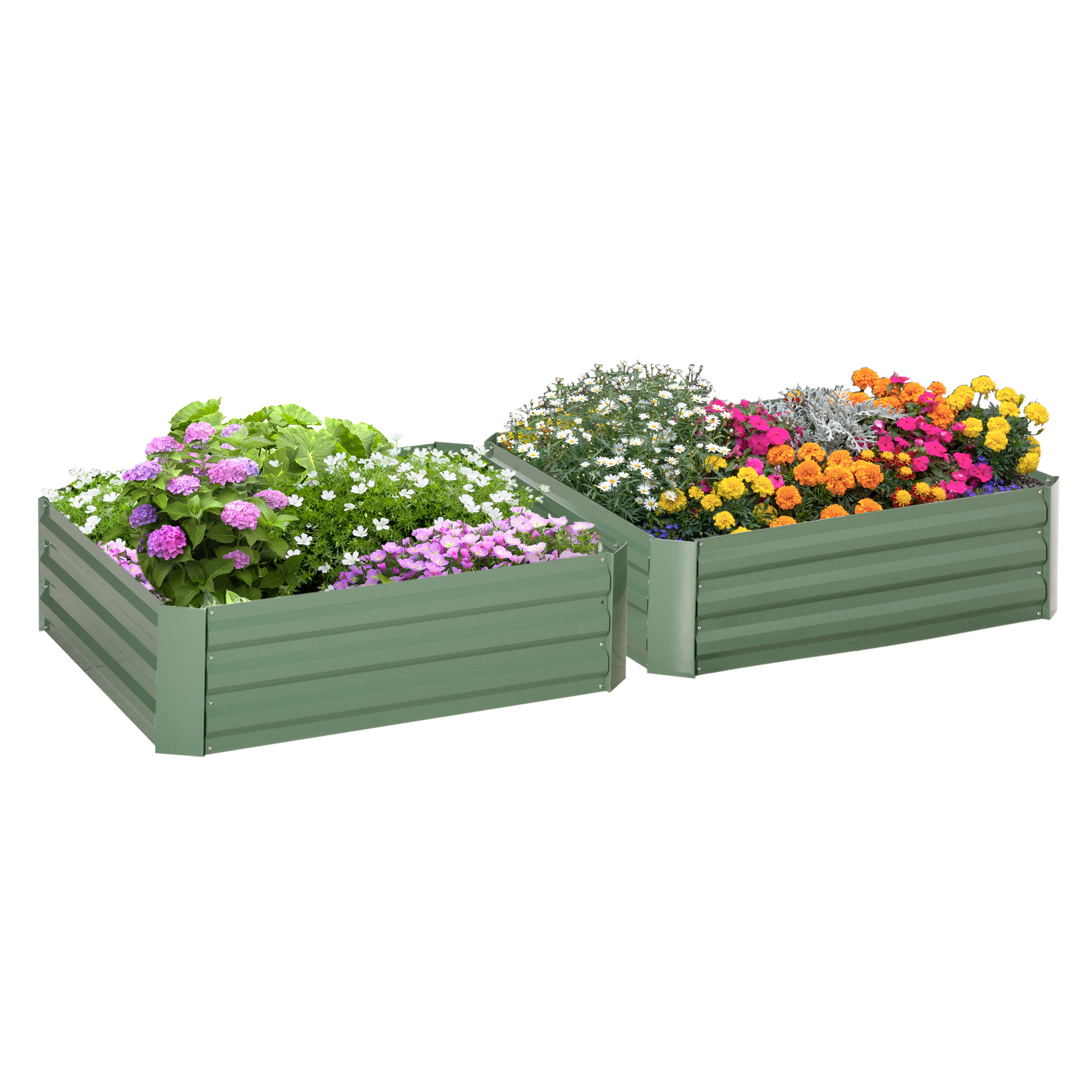 Outsunny Set di 2 Letti per Orto Rialzati in Acciaio Colorato, Fioriera da Giardino per Piante, Ortaggi e Arbusti, 100x100cm, Verde Aosom