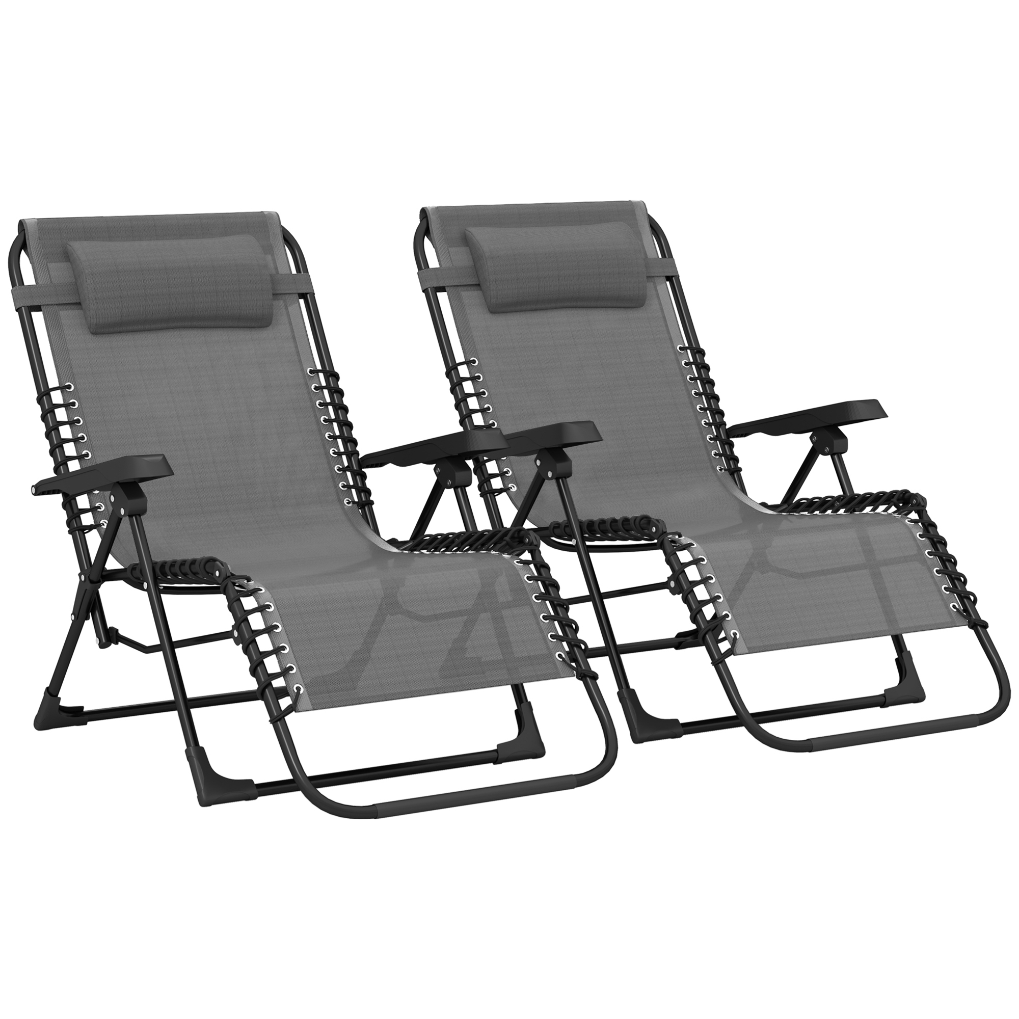 Outsunny Set di 2 lettini prendisole pieghevoli reclinabili con poggiatesta in textilene, 90 x 65 x 112 cm, grigio Aosom Italy