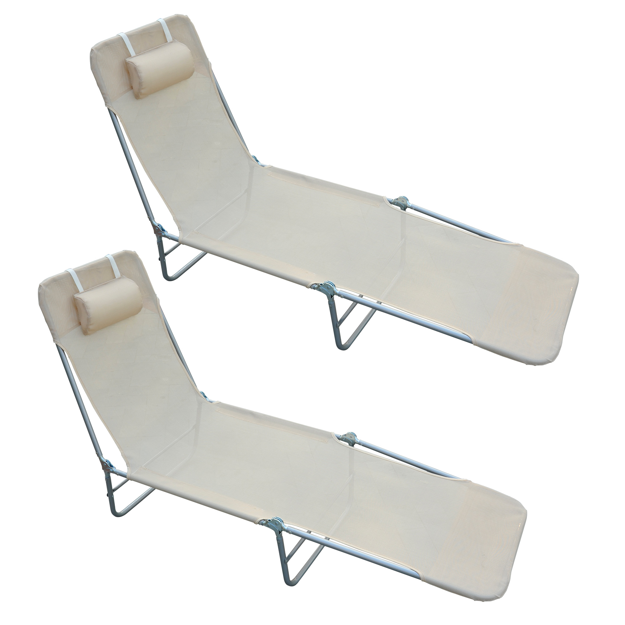 Outsunny Set di 2 Lettinida Giardino Pieghevoli con Schienale Reclinabile a 4 Livelli, Lettini Prendisole in Acciaio e Tessuto a Rete, Beige Aosom Outsunny Set di 2 Lettinida Giardino Pieghevoli con Schienale Reclinabile a 4 Livelli, Lettini Prendisole in Acciaio e Tessuto a Rete, Beige Aosom